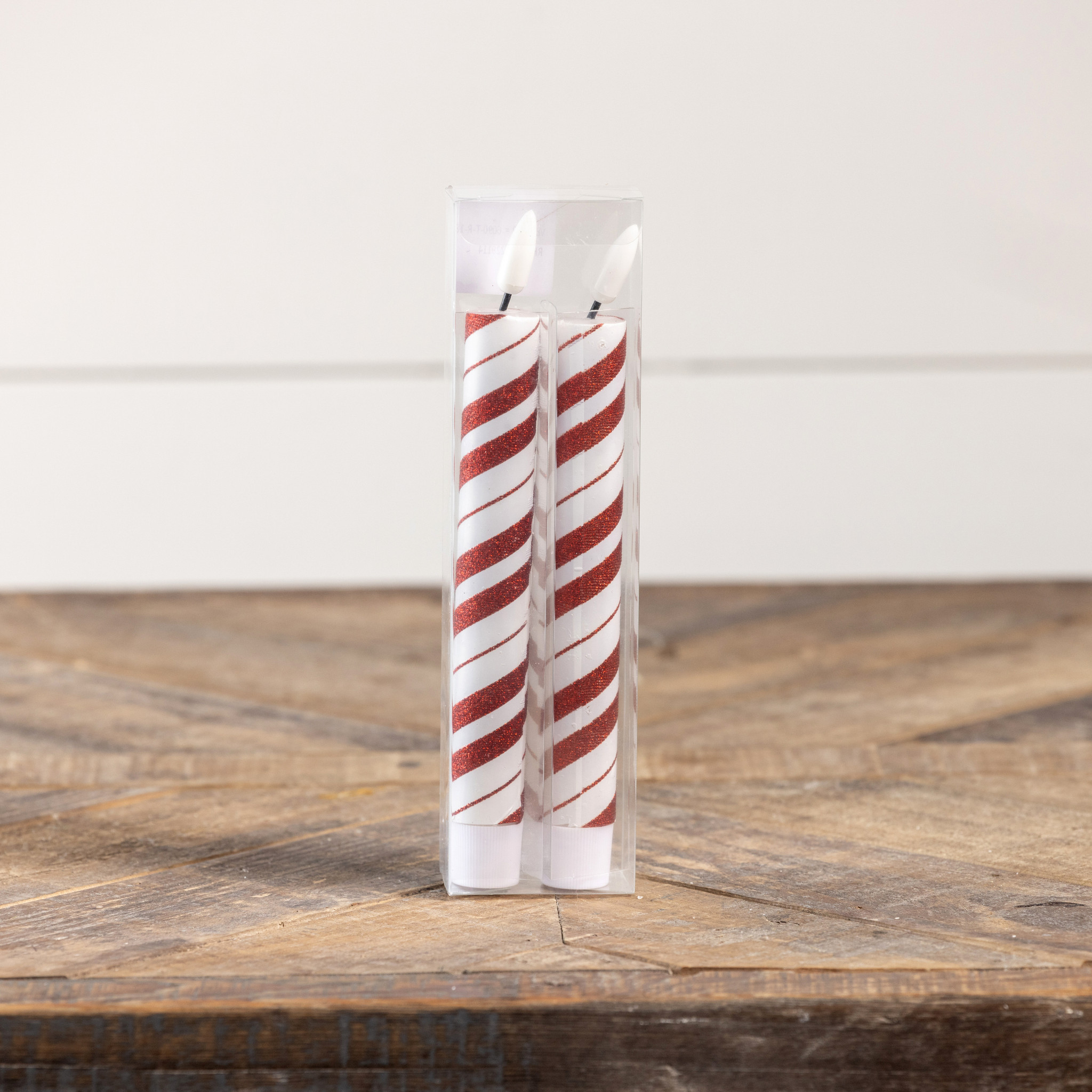 Flameless Red Candy Cane Taper Candles, Set of 2, 6.5"