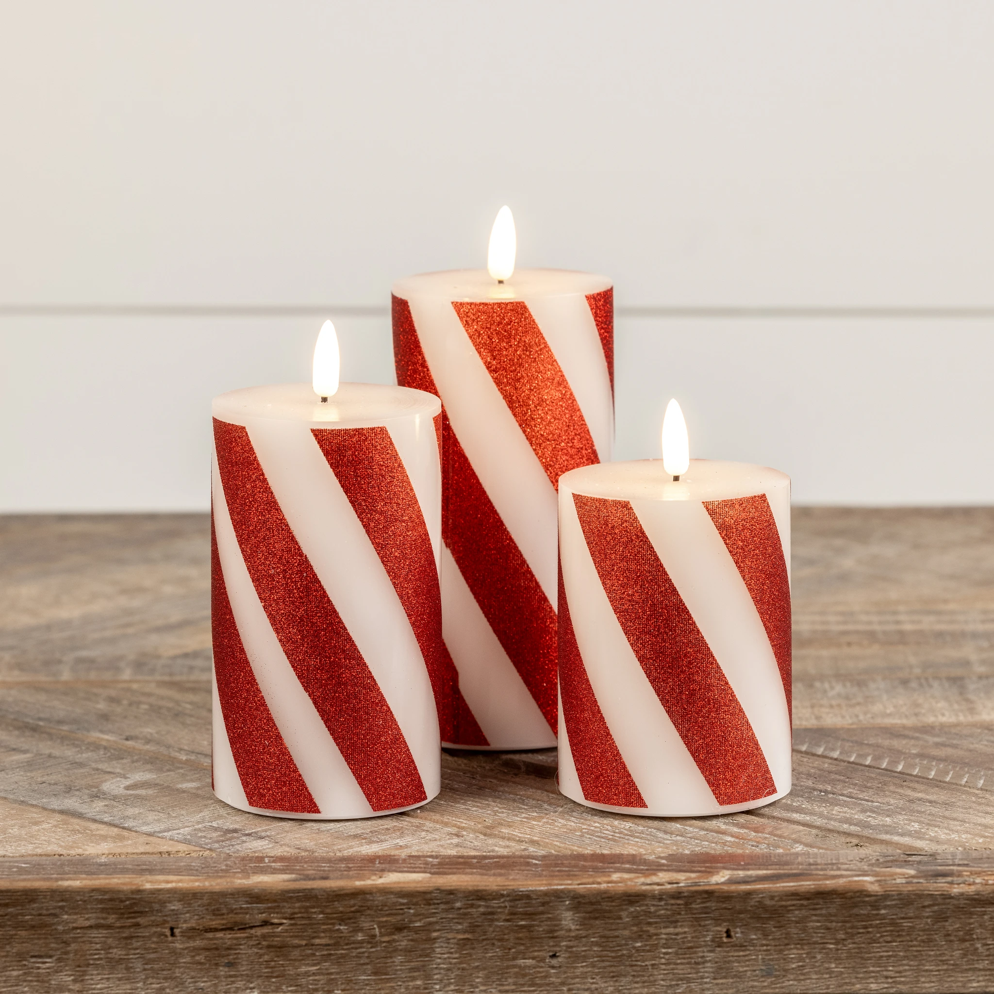 Flameless Red Candy Cane Pillar Candle, 5", photo 5 of 6