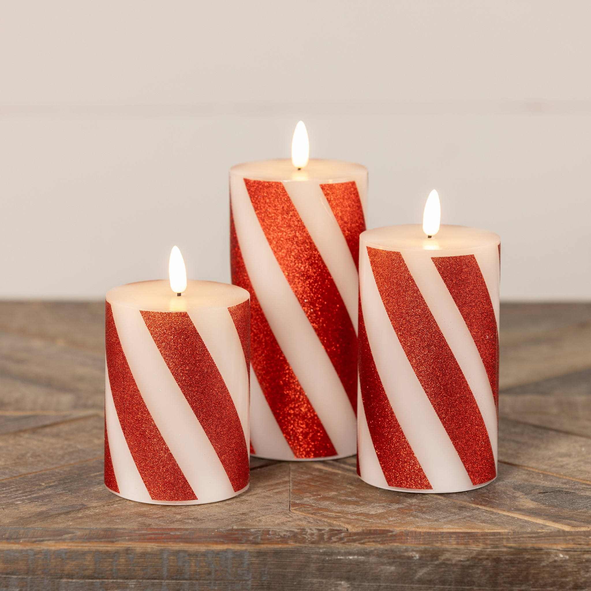 Flameless Red Candy Cane Pillar Candle, 6", photo 6 of 6