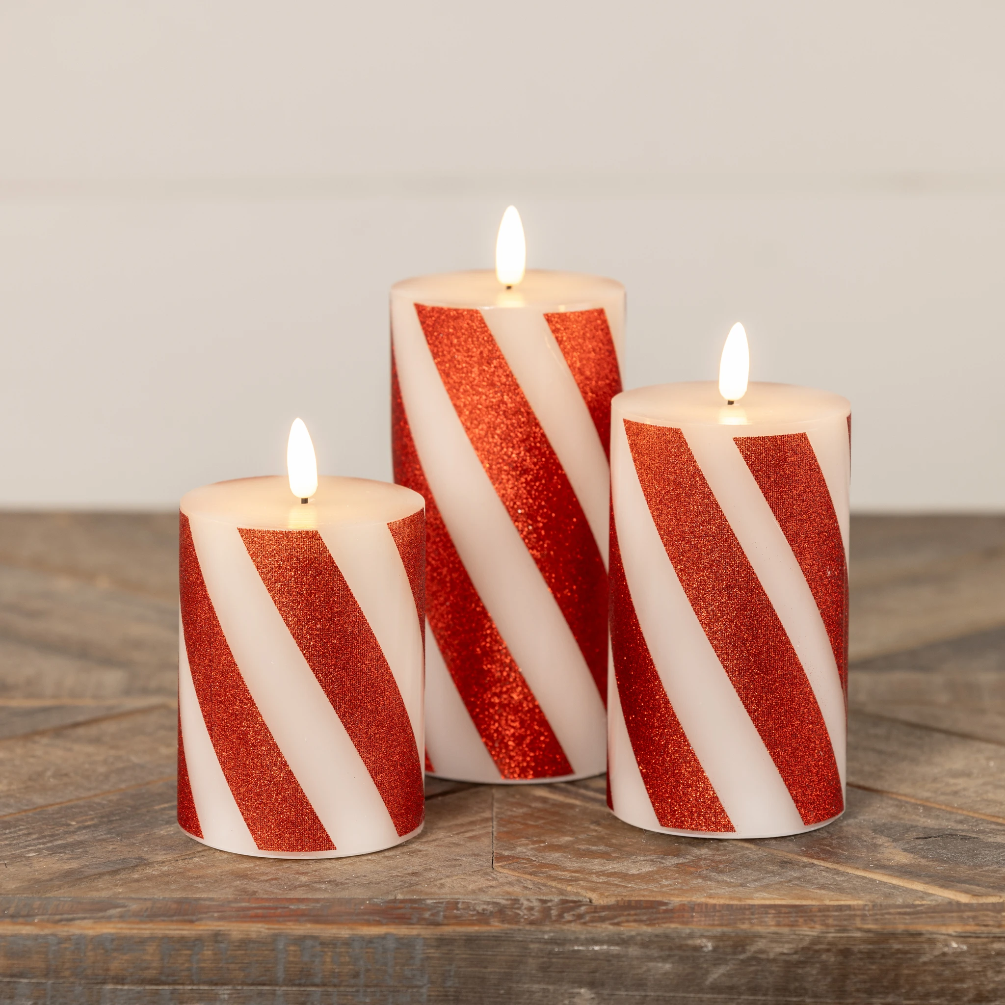 Flameless Red Candy Cane Pillar Candle, 6", photo 6 of 6