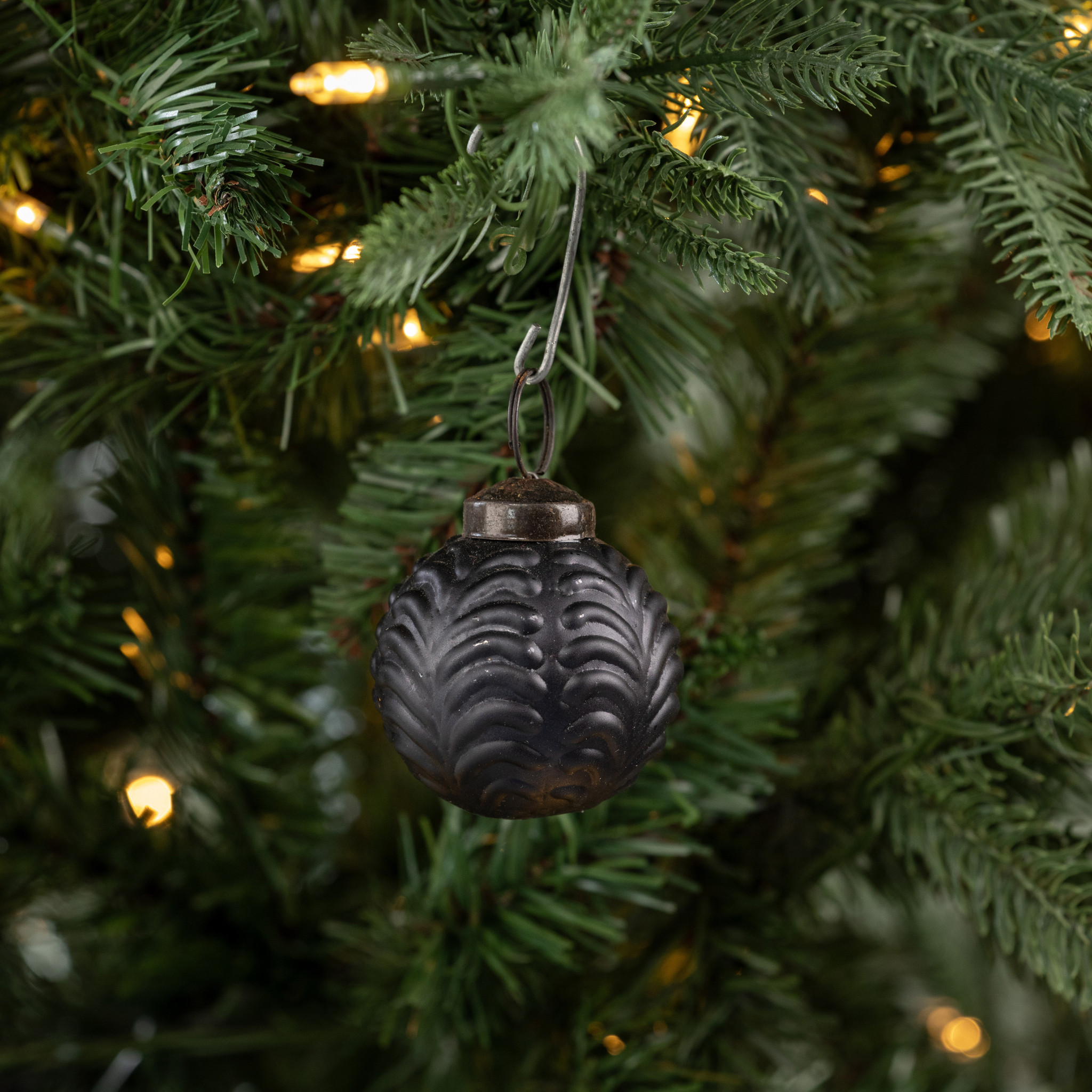 Matte Black Filigree Kugel Ornament, 2"