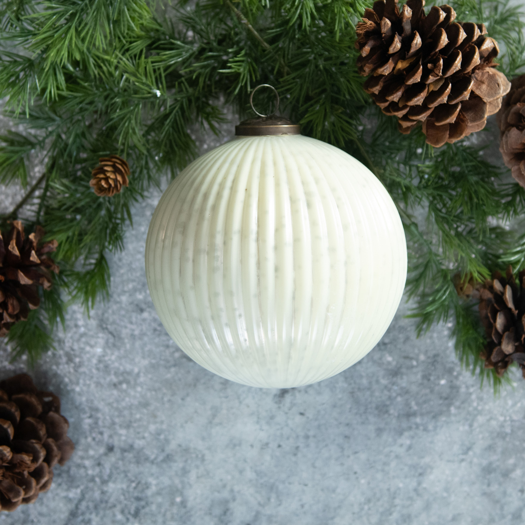 White Ribbed Kugel Ornament, 6"
