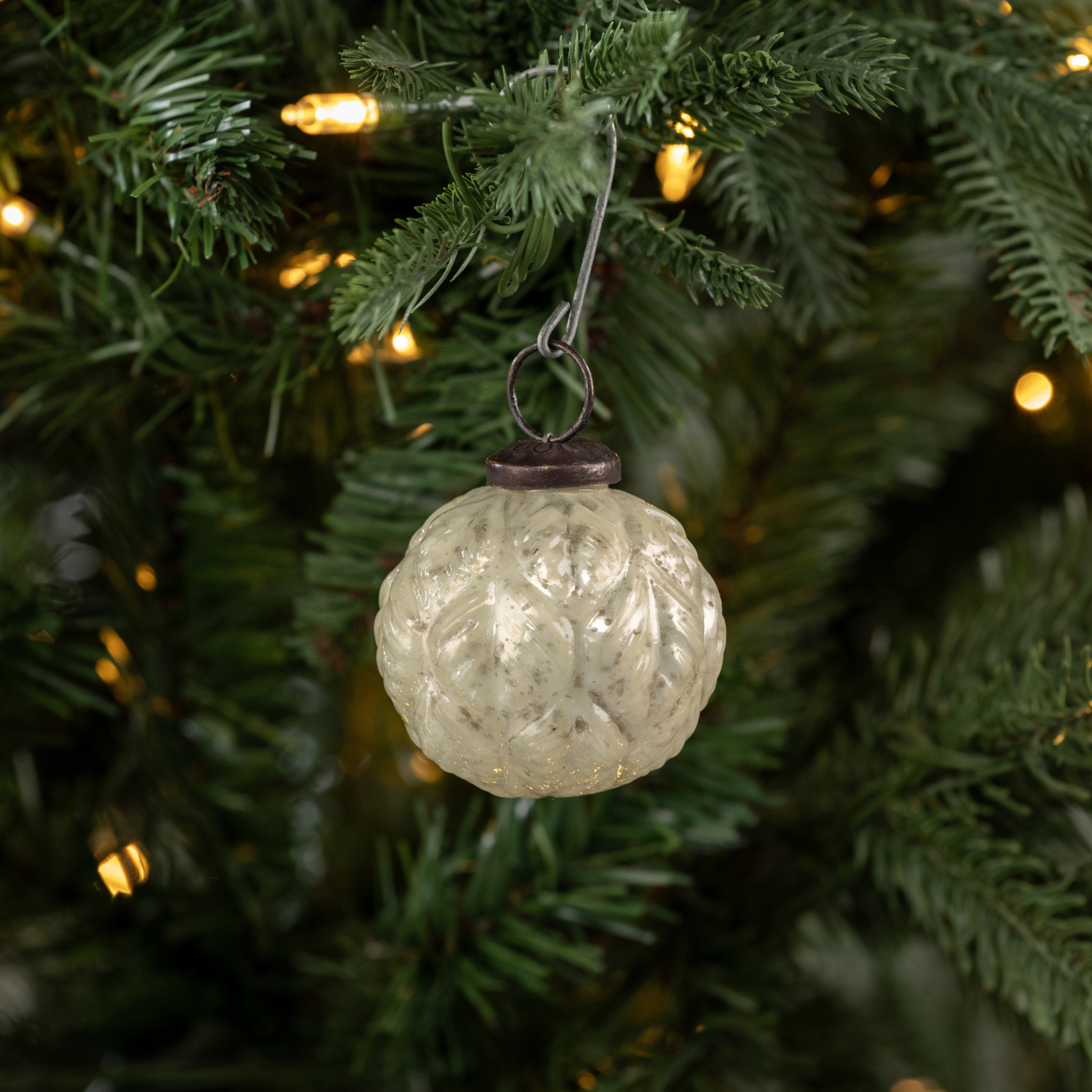 White Leaf Kugel Ornament, 2"