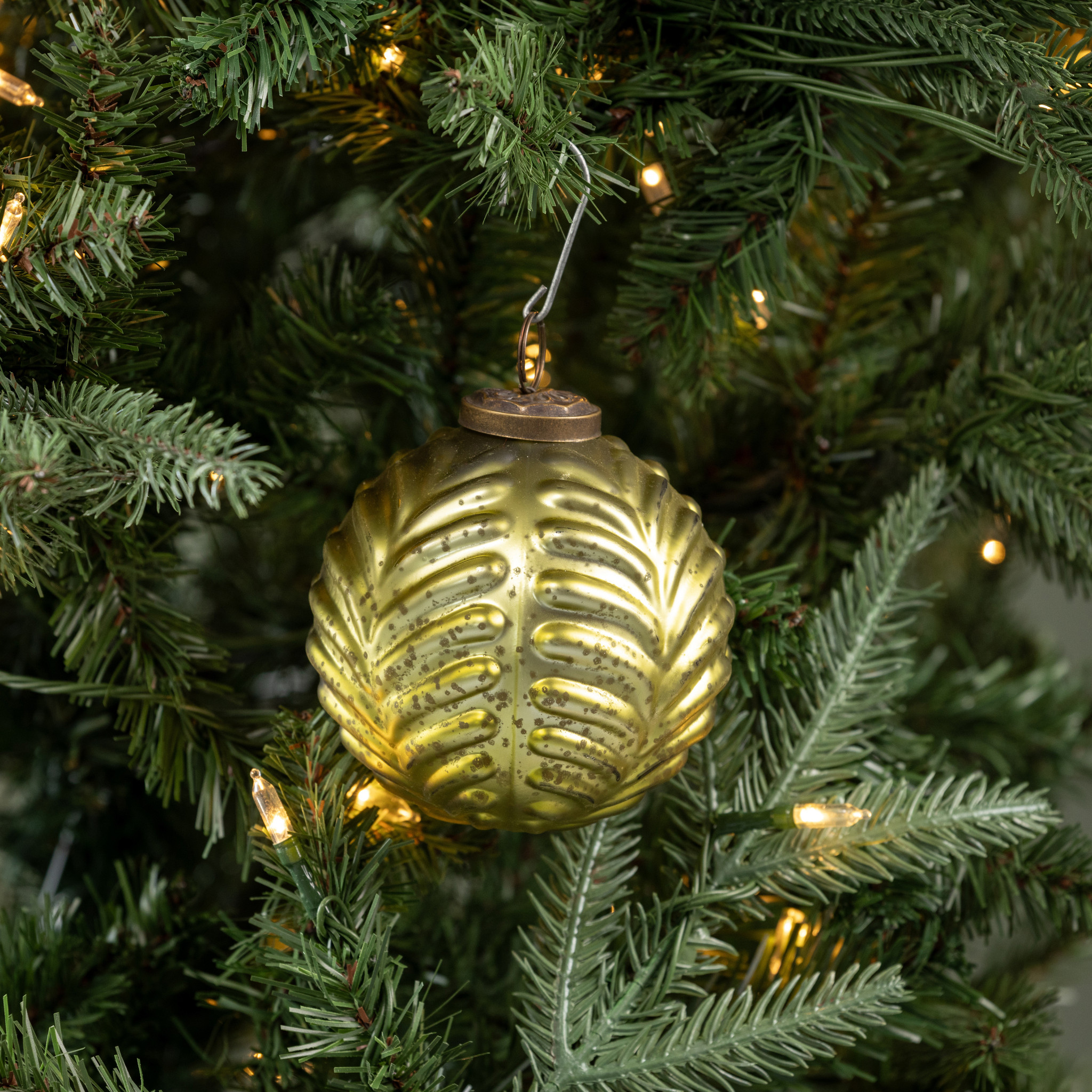 Olive Filigree Kugel Ornament, 4"