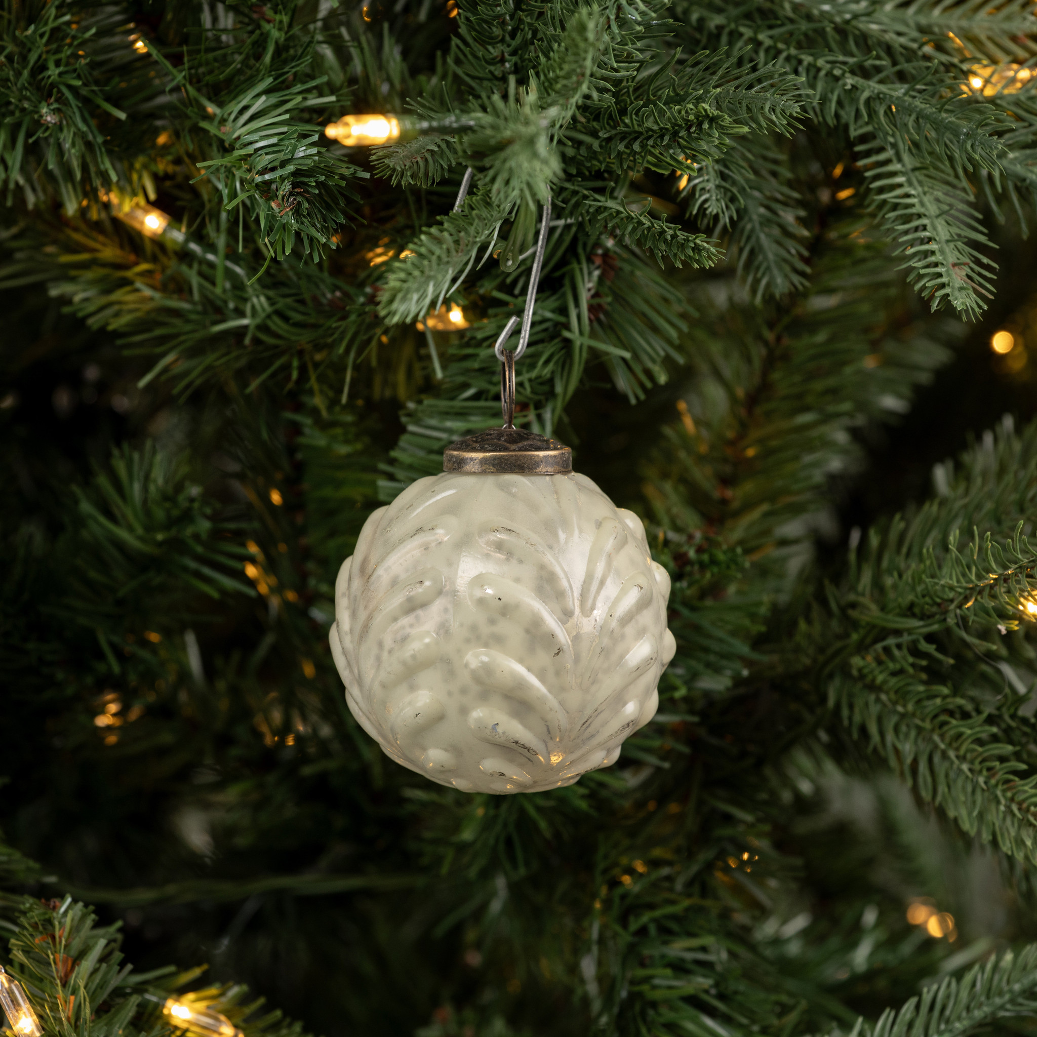 White Filigree Kugel Ornament, 3"
