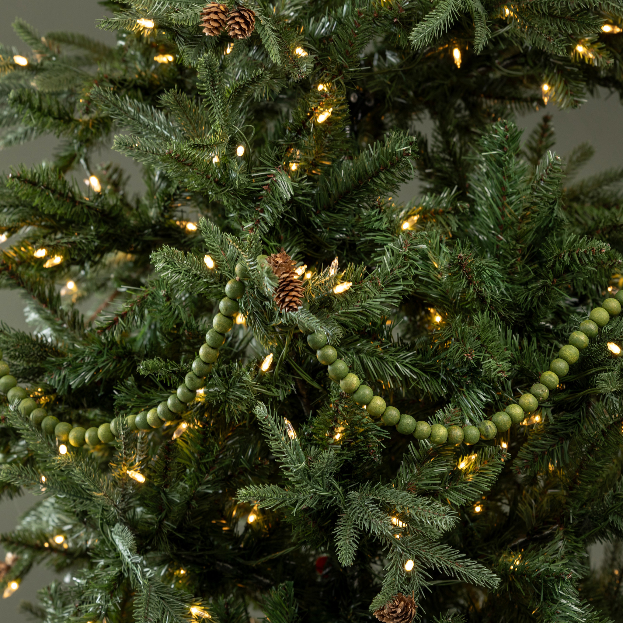 Small Round Green Wood Bead Garland, 9 ft