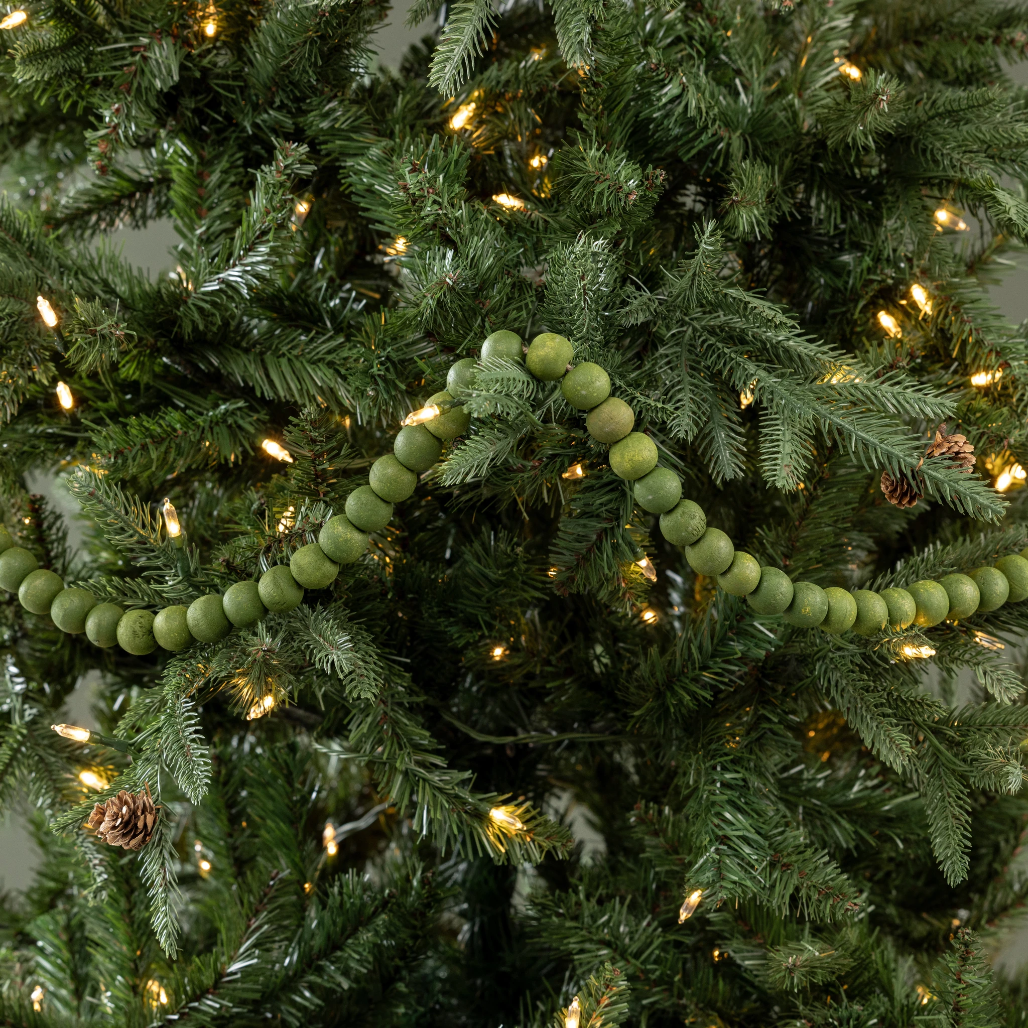 Medium Round Green Wood Bead Garland, 9 ft