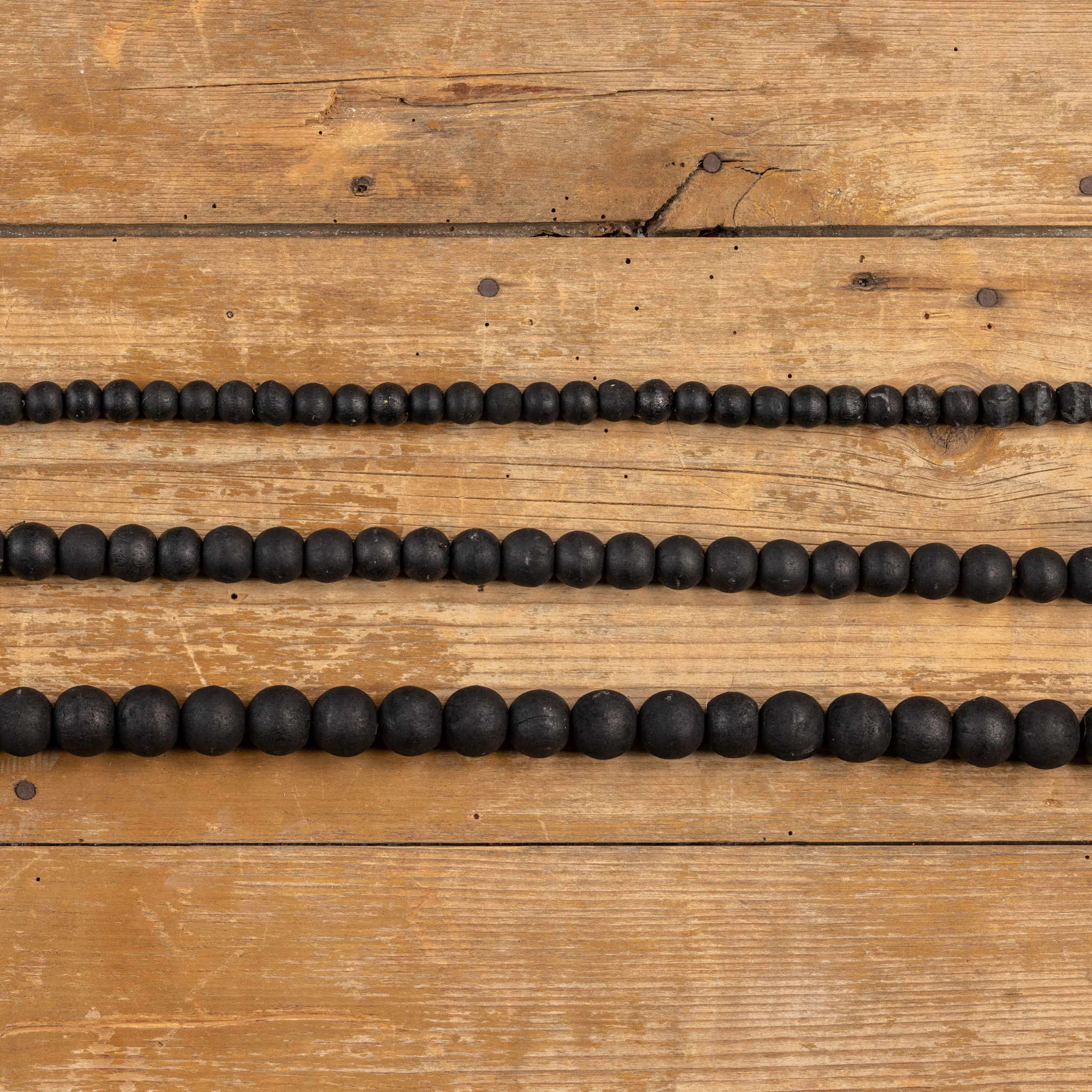 Medium Round Black Wood Bead Garland, 9 ft