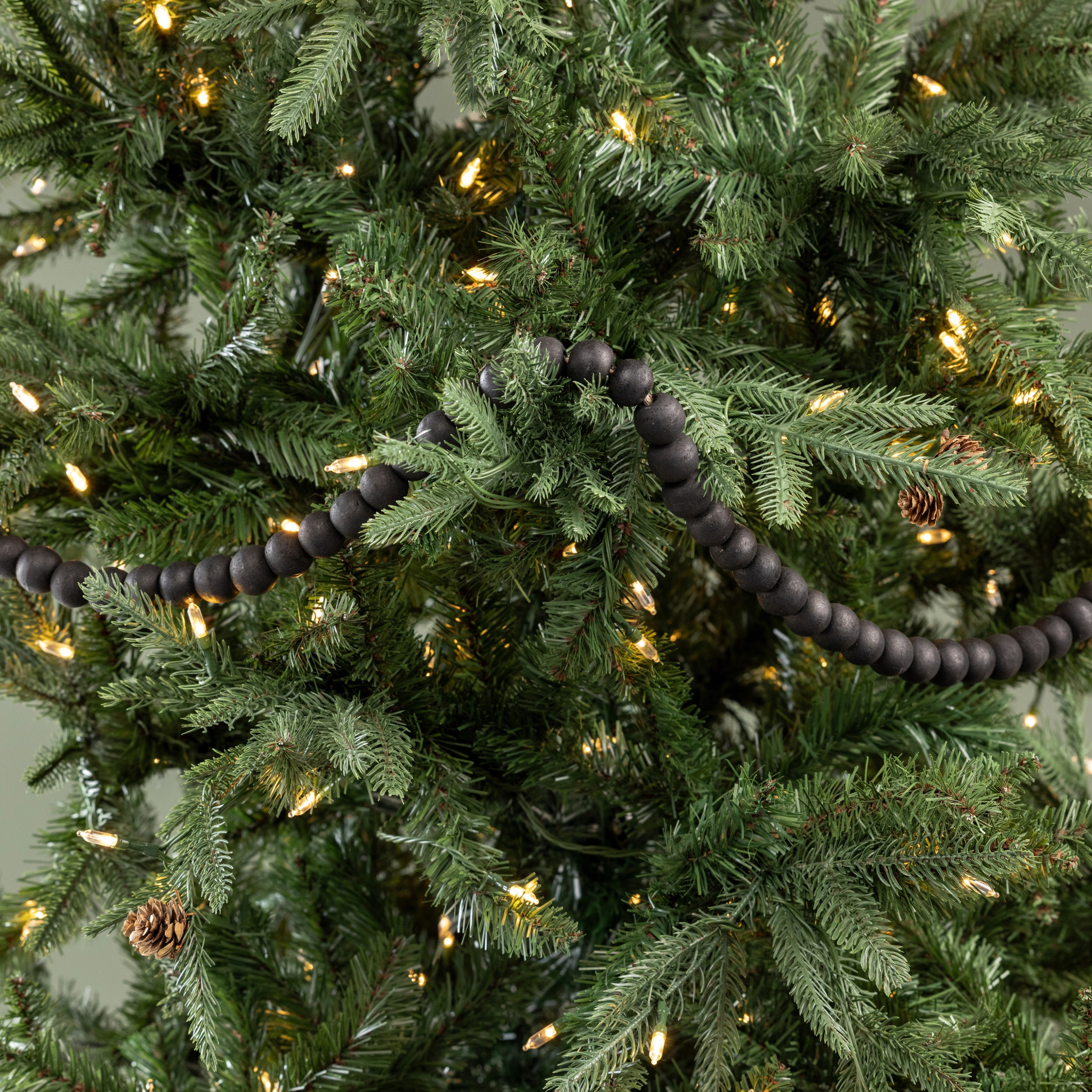 Medium Round Black Wood Bead Garland, 9 ft