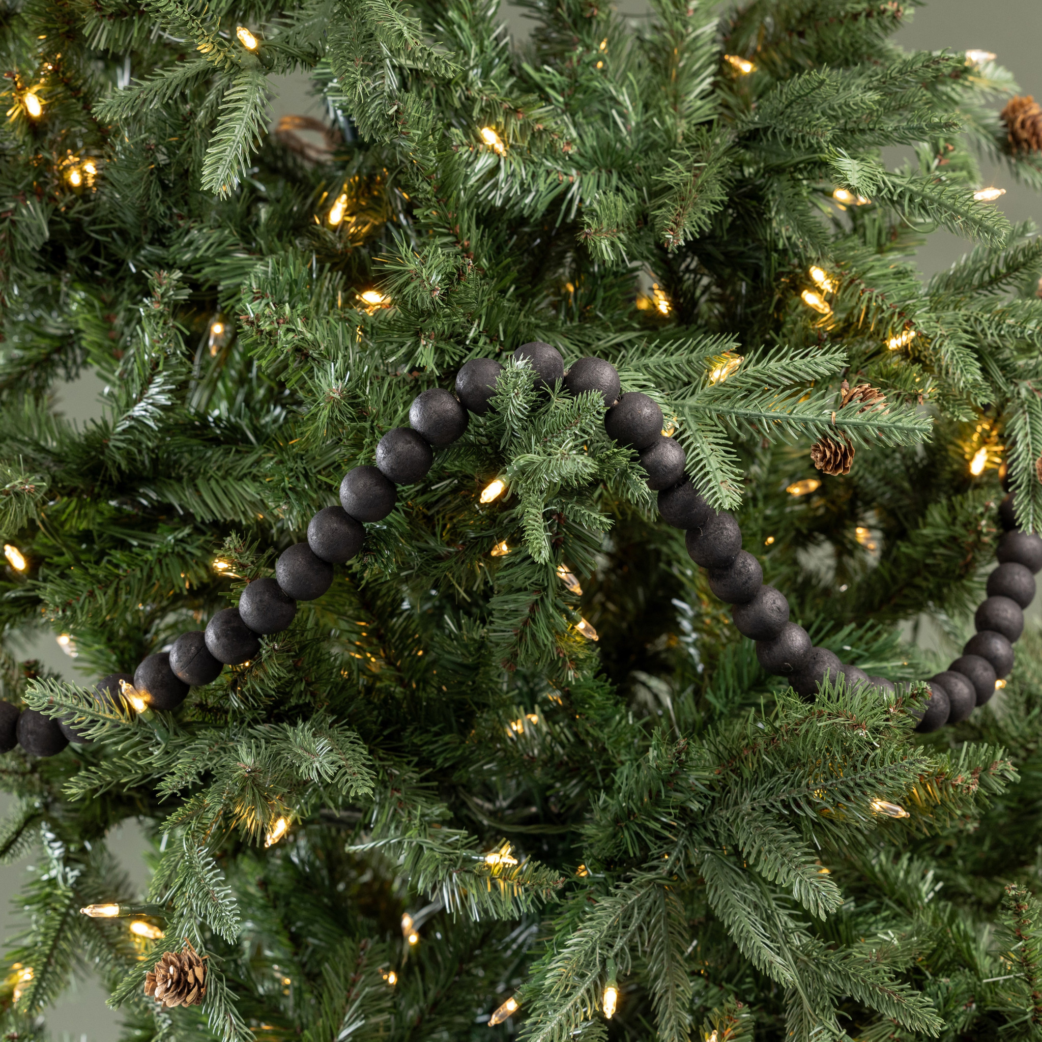 Large Round Black Wood Bead Garland, 9 ft