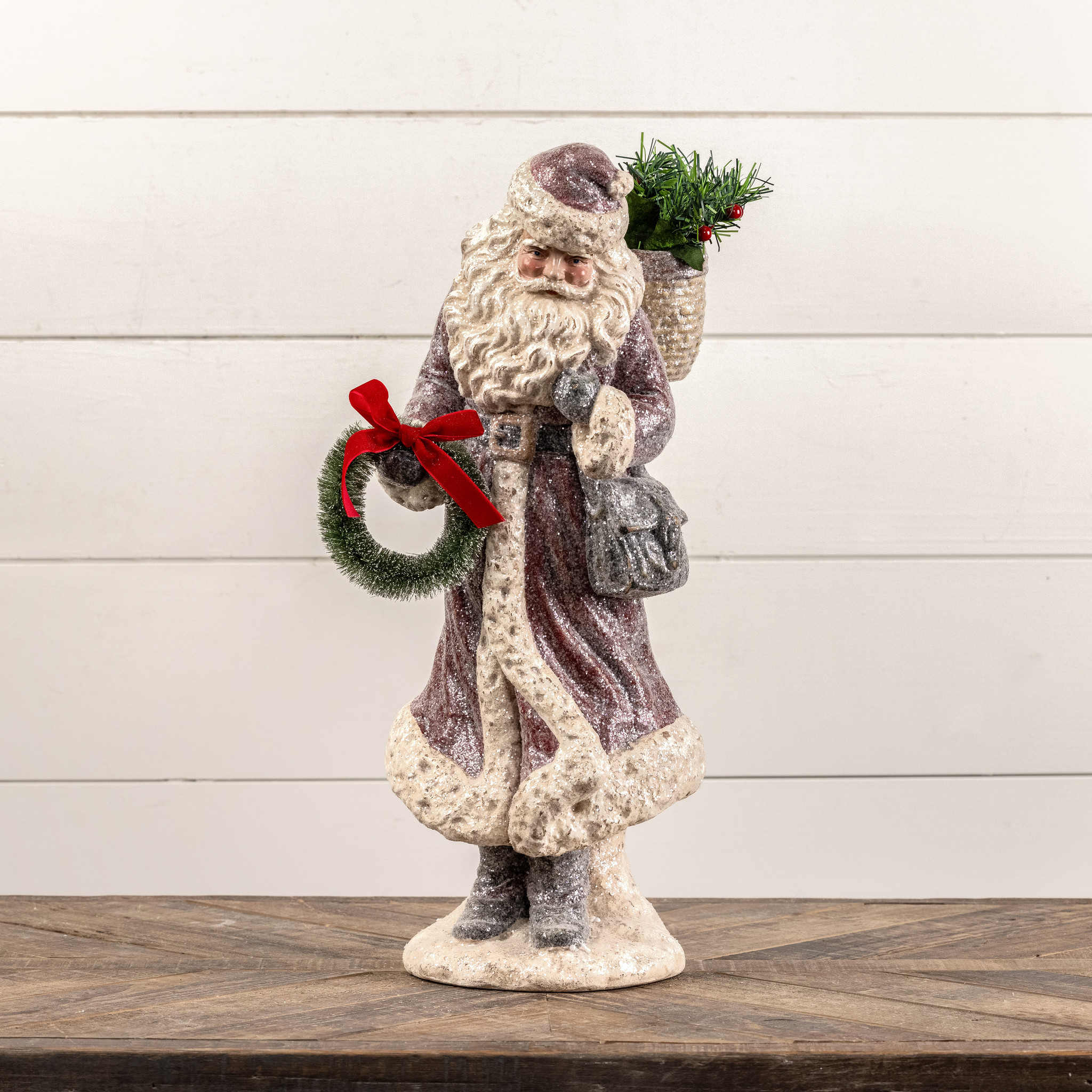 Santa in Long Coat with Wreath, 20.5"