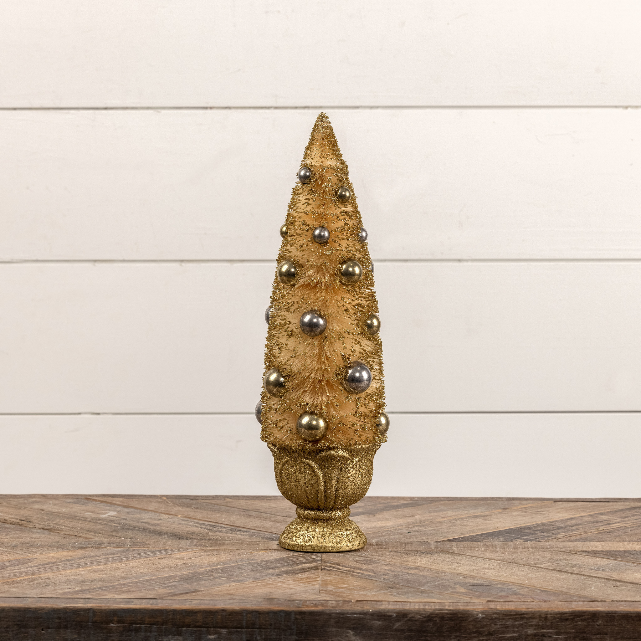 Gold Bottlebrush Tree in Urn, 16"