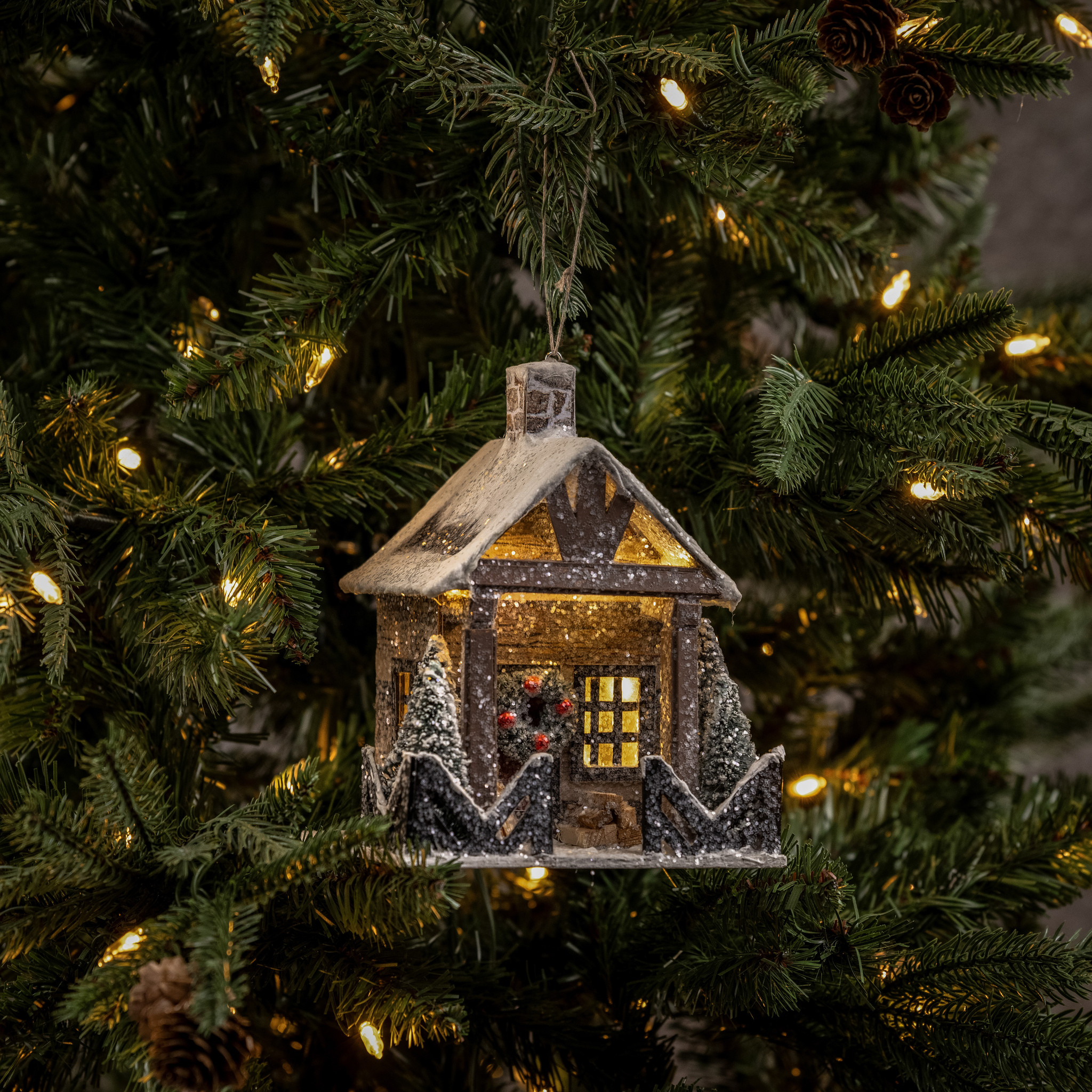 Timber Frame Cabin Ornament, photo 2 of 3