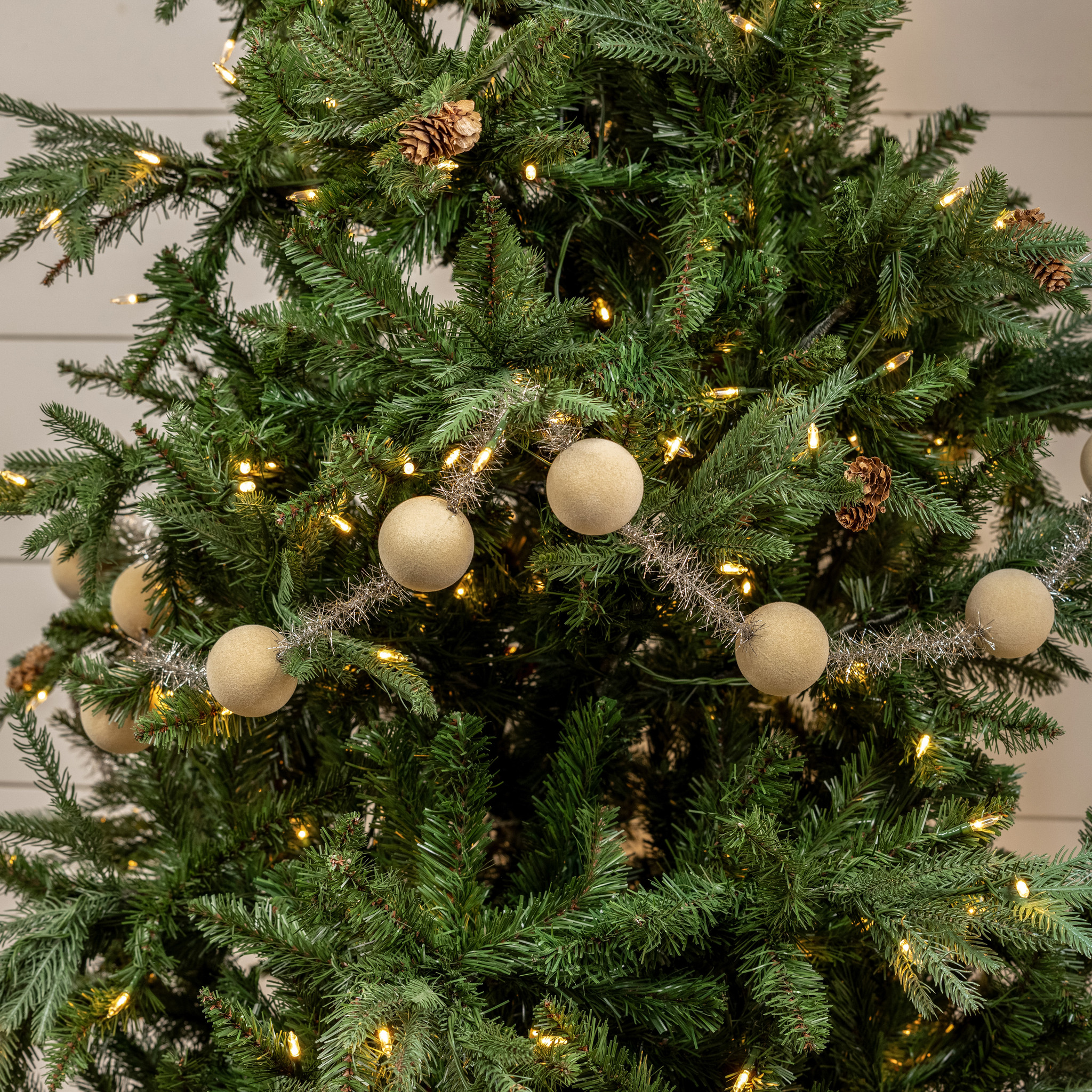 Cream 2" Flocked Ball Garland, 6 ft, photo 2 of 2