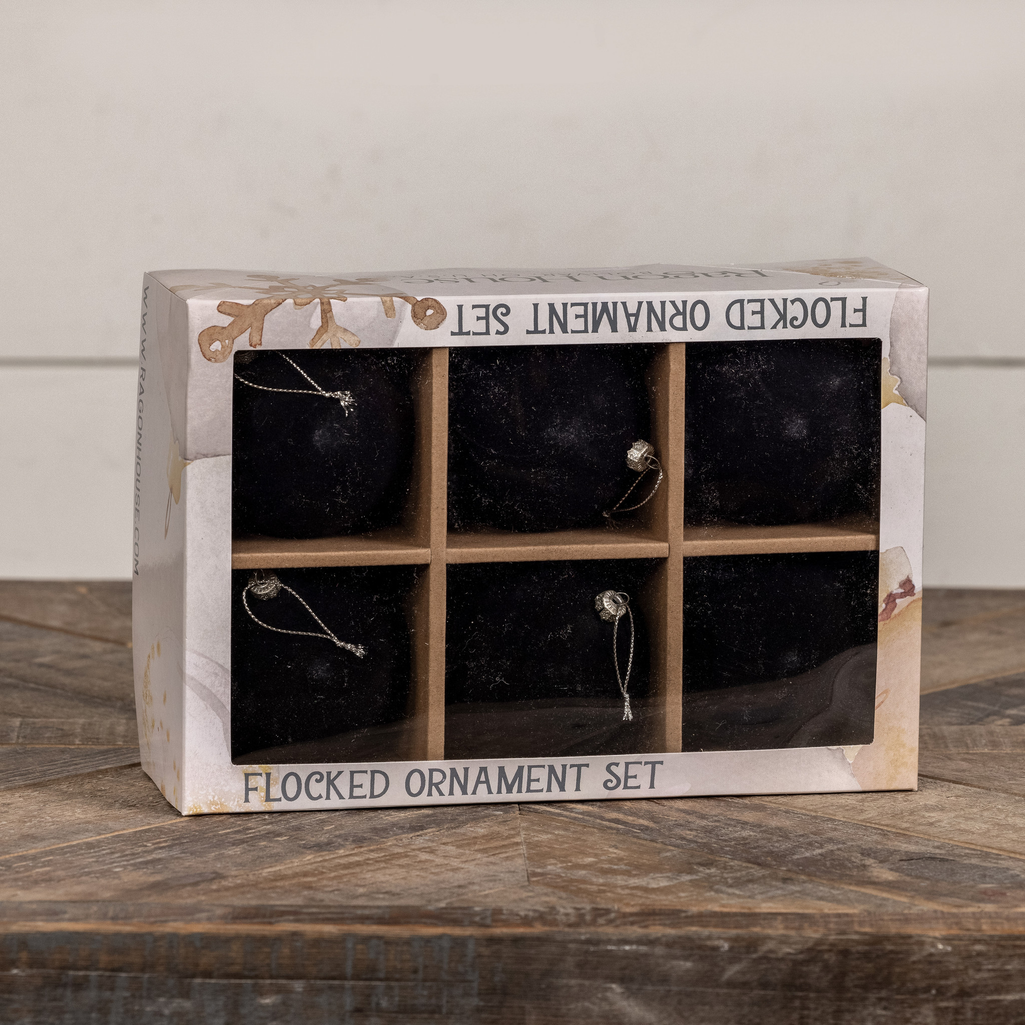 Black Flocked Balls, Set of 6, 3.25", photo 2 of 3