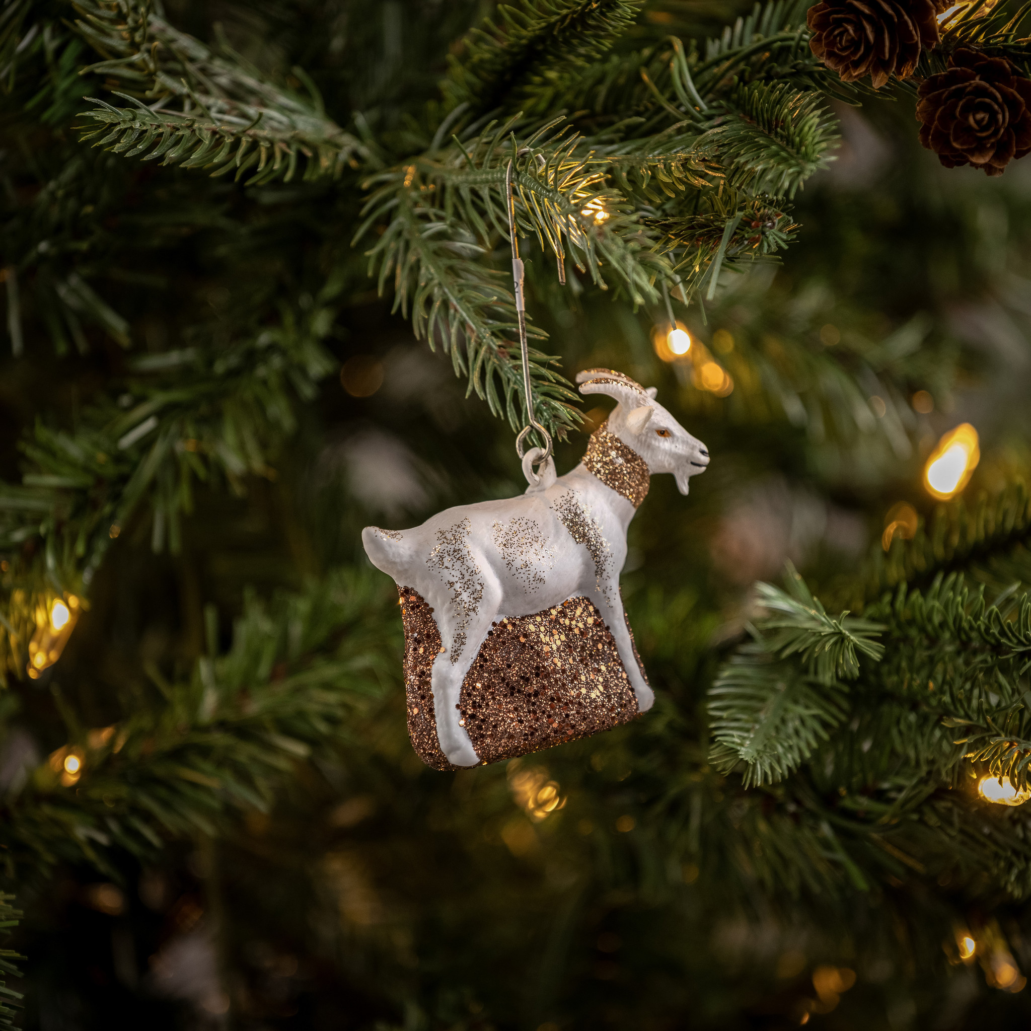 Gold & White Glittered Goat Ornament, photo 2 of 3
