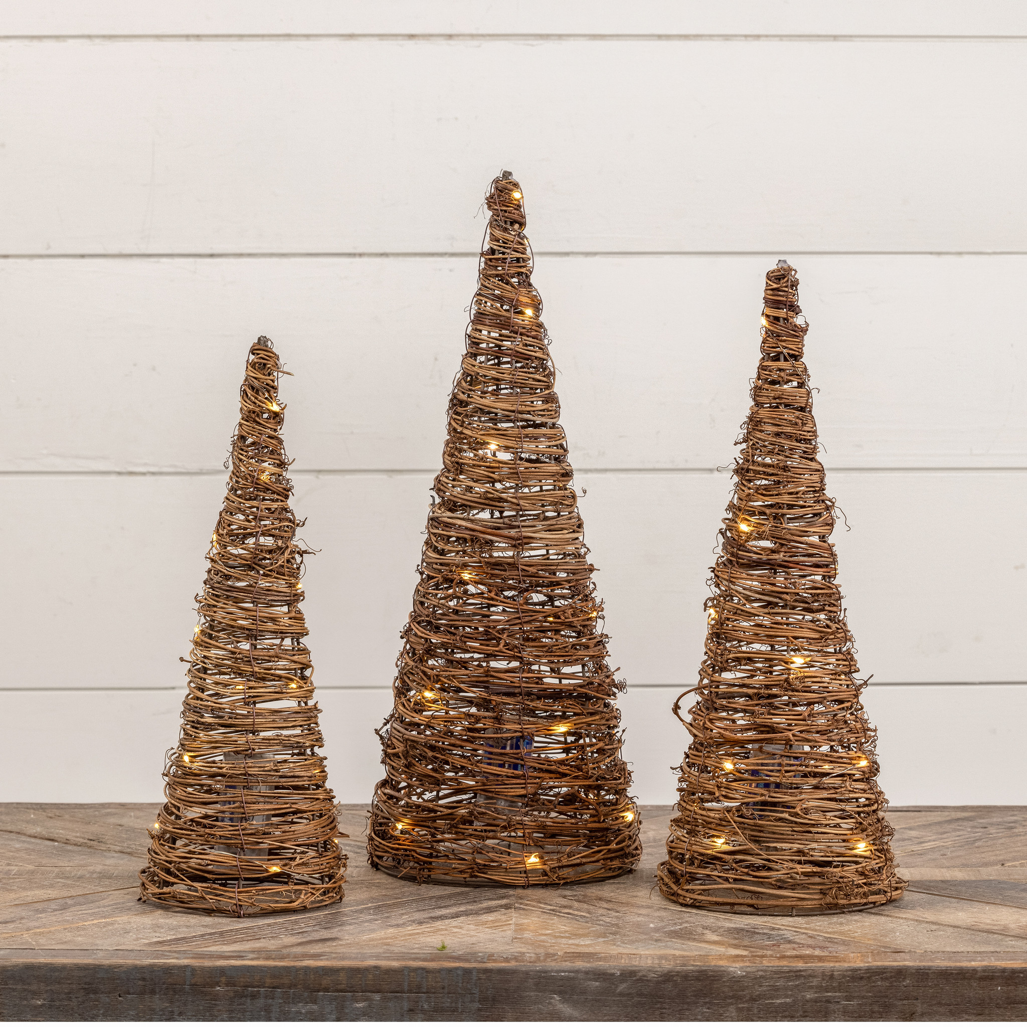 Lighted Grapevine Cone Trees, Set of 3
