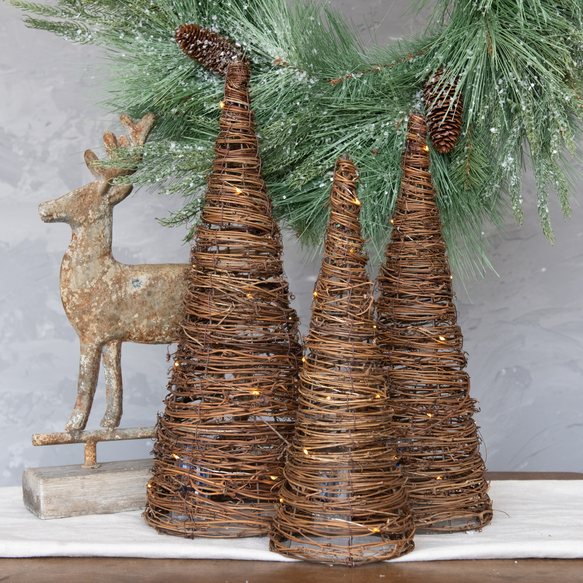 Lighted Grapevine Cone Trees, Set of 3