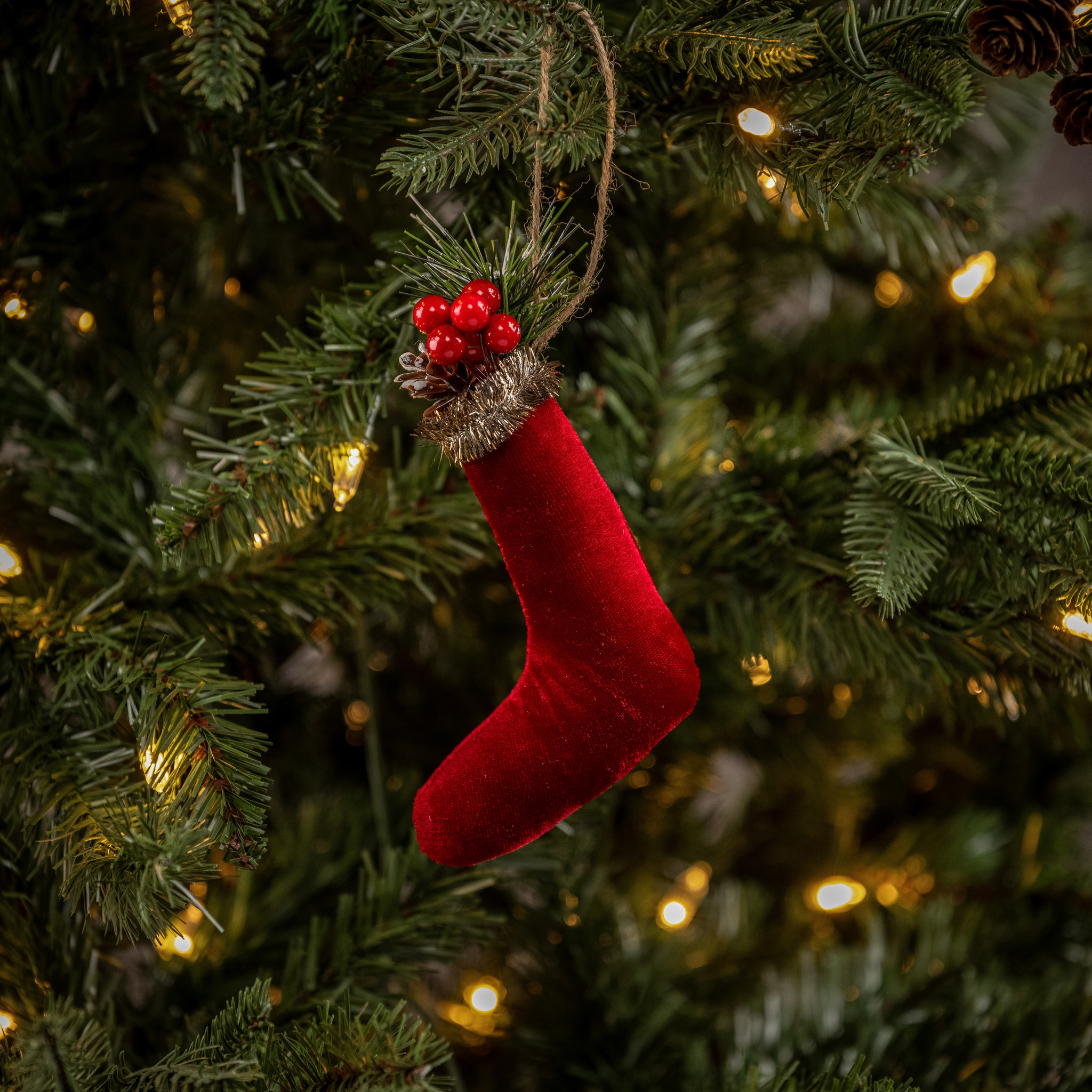 Wine Velvet Stocking Ornament, photo 2 of 2