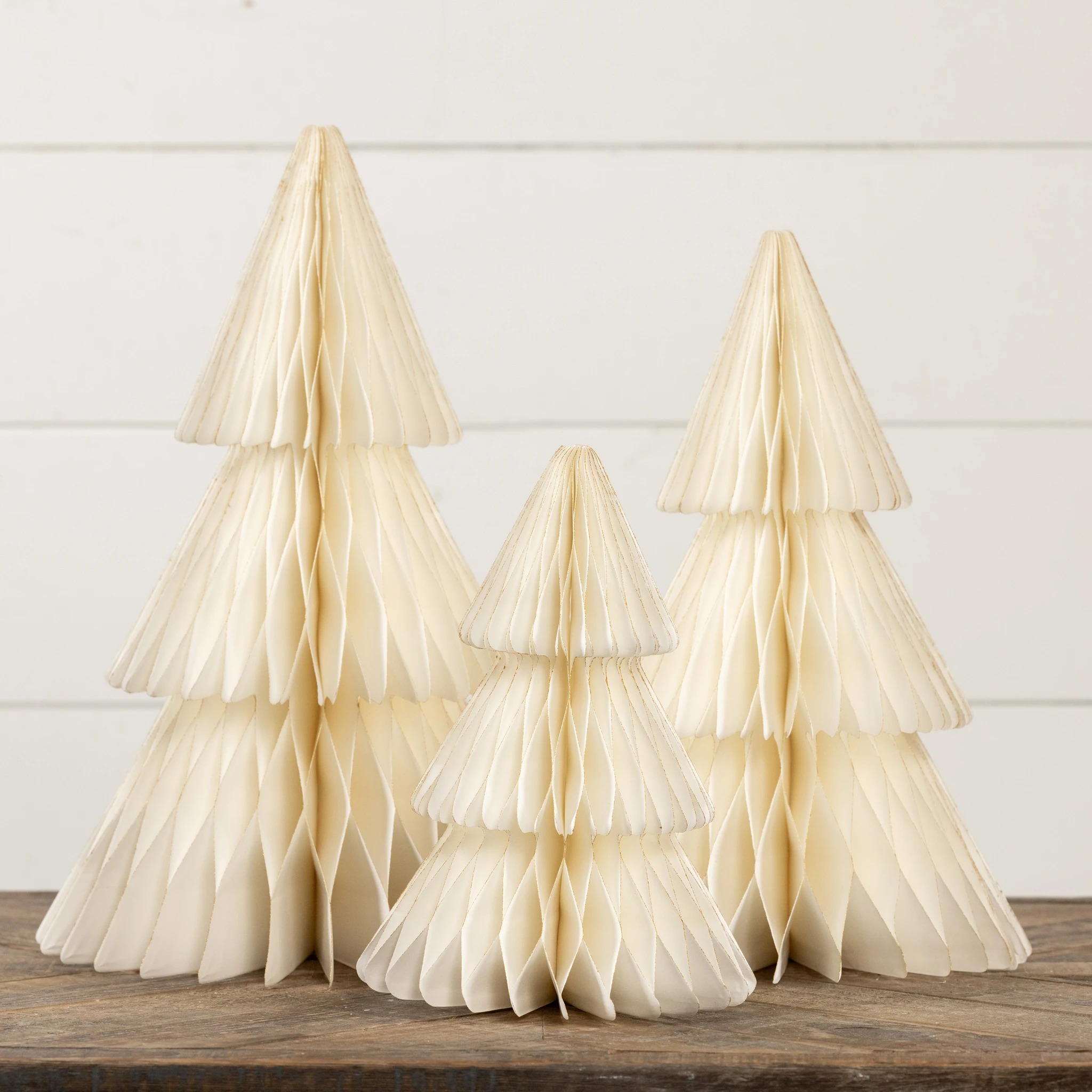 Ivory with Gold Trim Paper Cone Tree, 13.75", photo 3 of 3