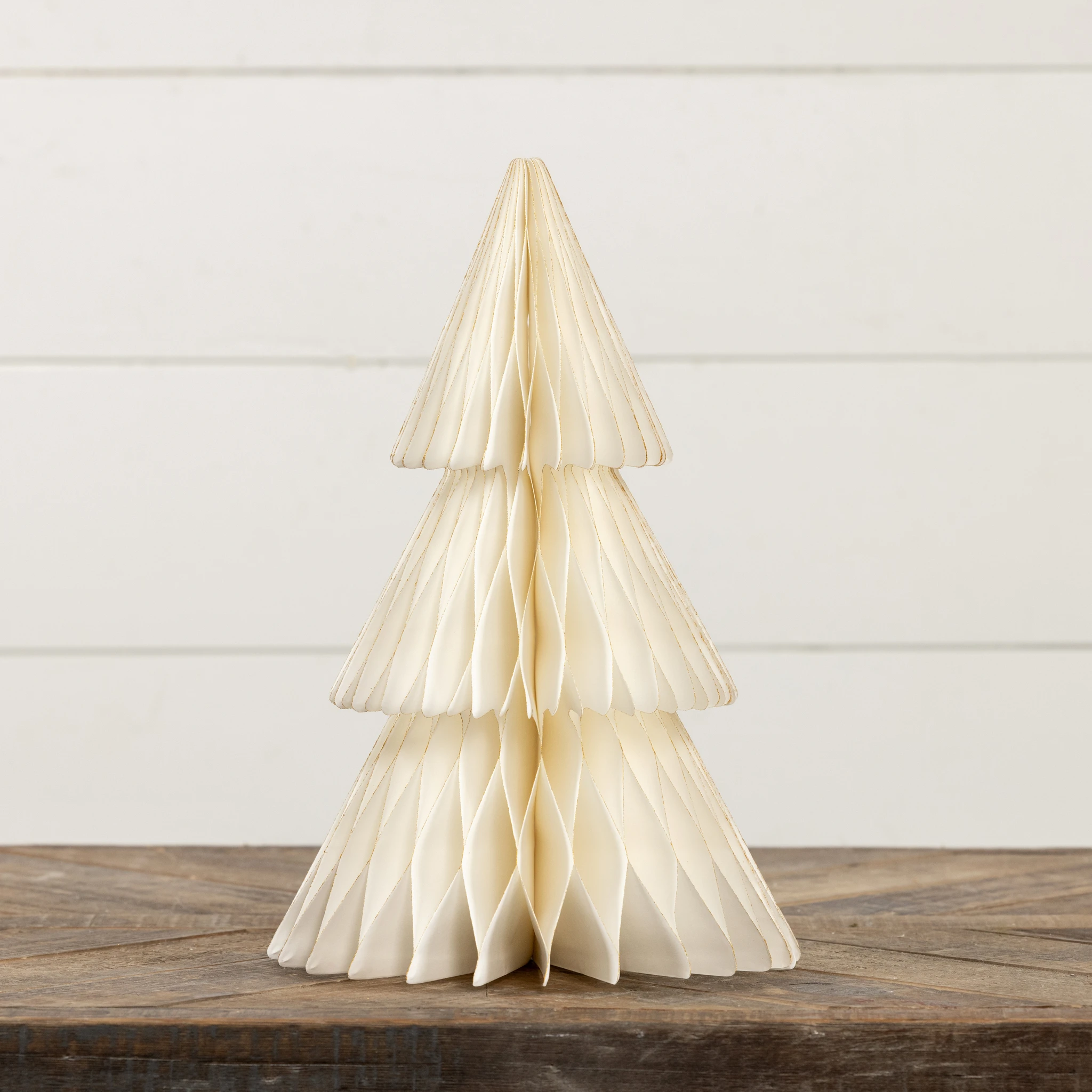 Ivory with Gold Trim Paper Cone Tree, 13.75", photo 2 of 3