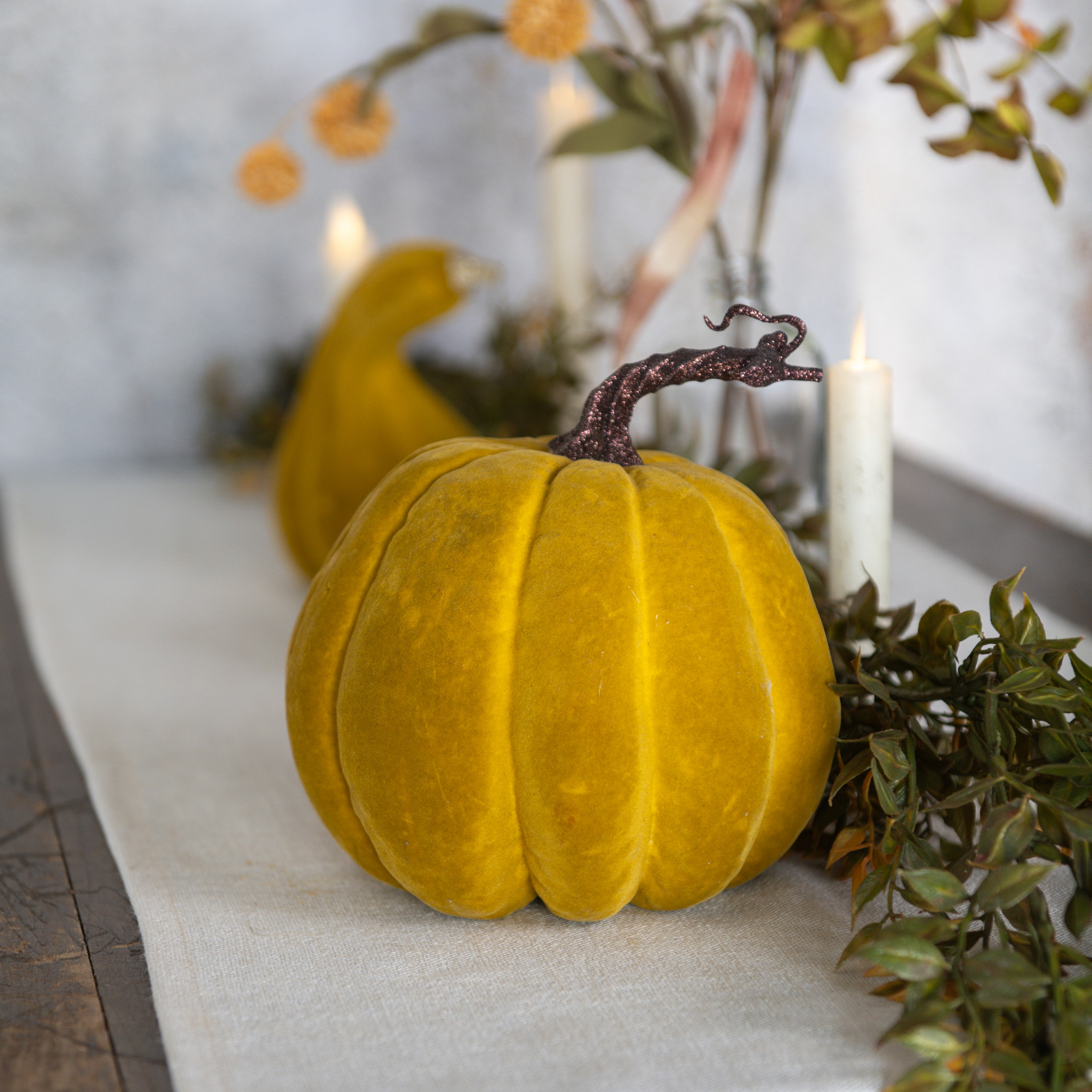 Gold Flocked Pumpkin, 6.5"