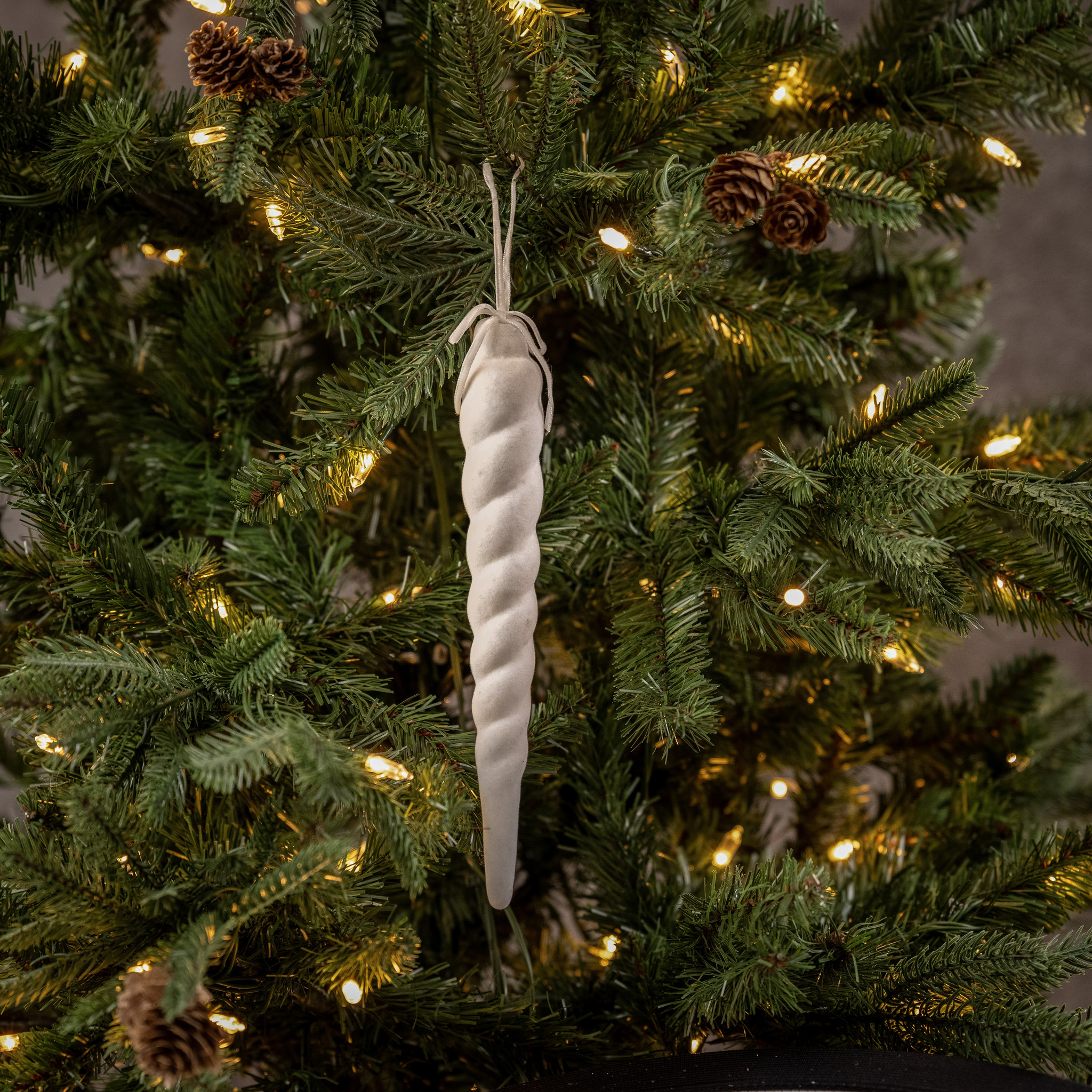White Flocked Icicle Ornament, 8.25"