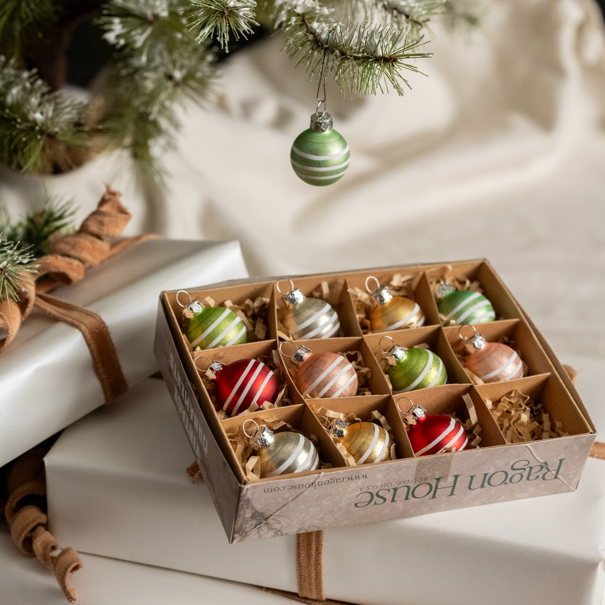 Striped Glass Ball Ornaments, Set of 12, 1.5"