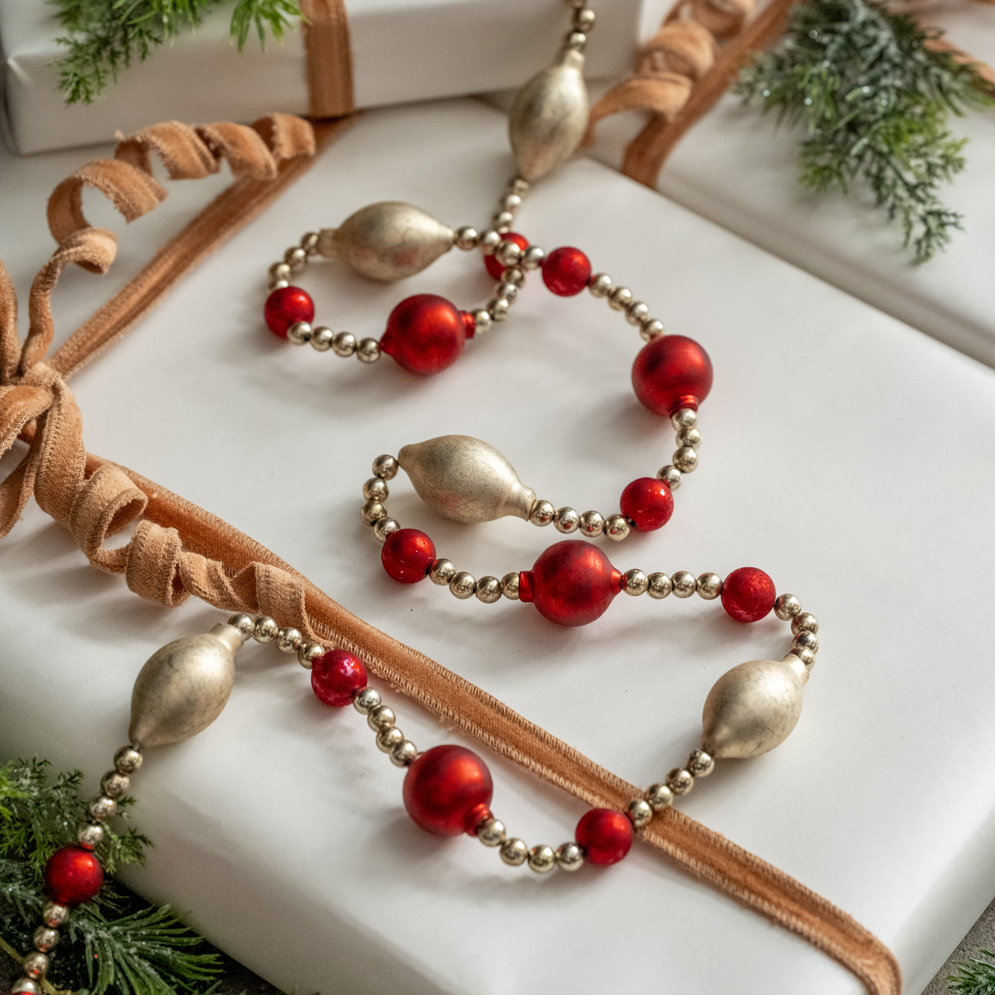 Metallic & Red Beaded Garland, 6 ft, photo 3 of 3