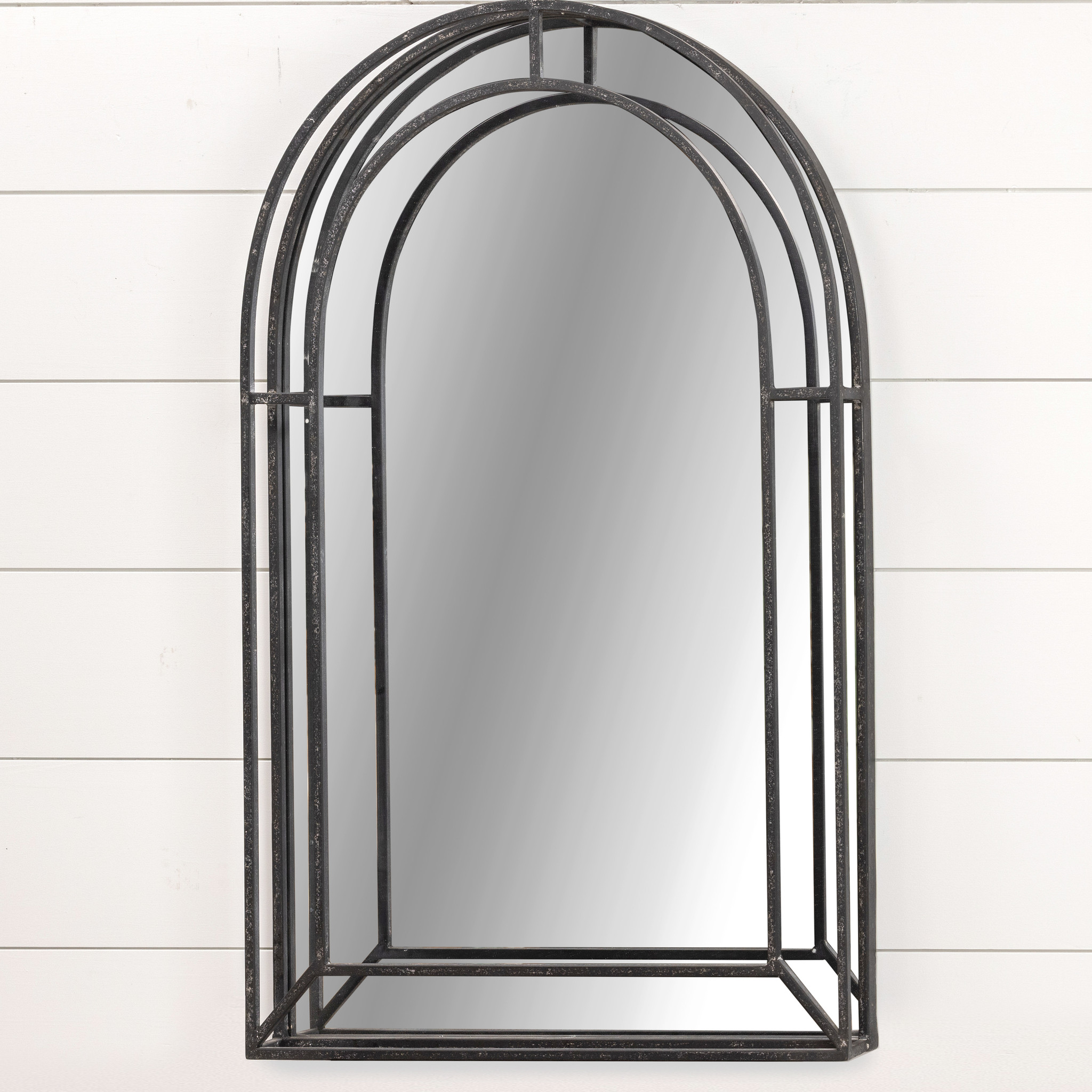 Black Metal Arch Mirror, 36.25"