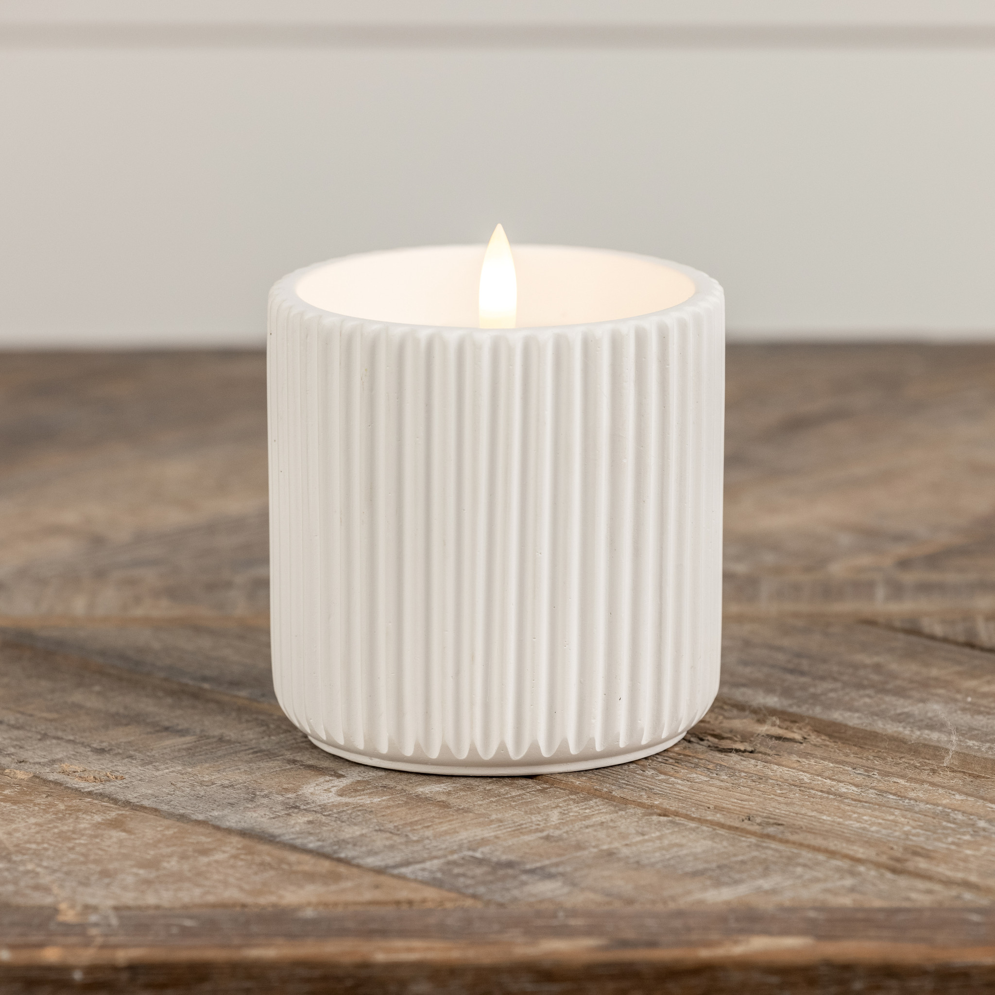 Flameless Ribbed Cement Candle, 4", photo 3 of 4