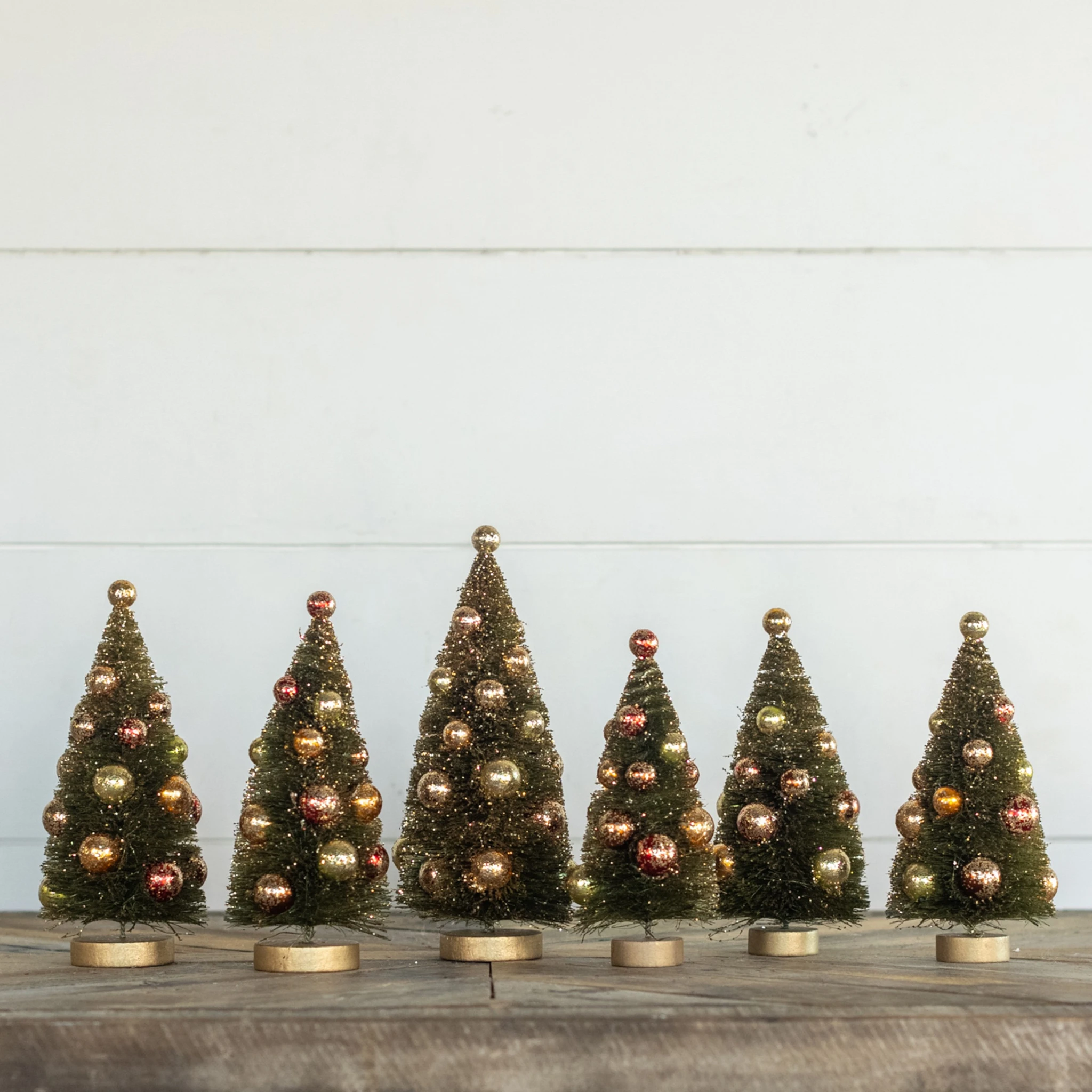 Green Bottlebrush Trees with Glittered Bulbs, Set of 6, photo 2 of 2