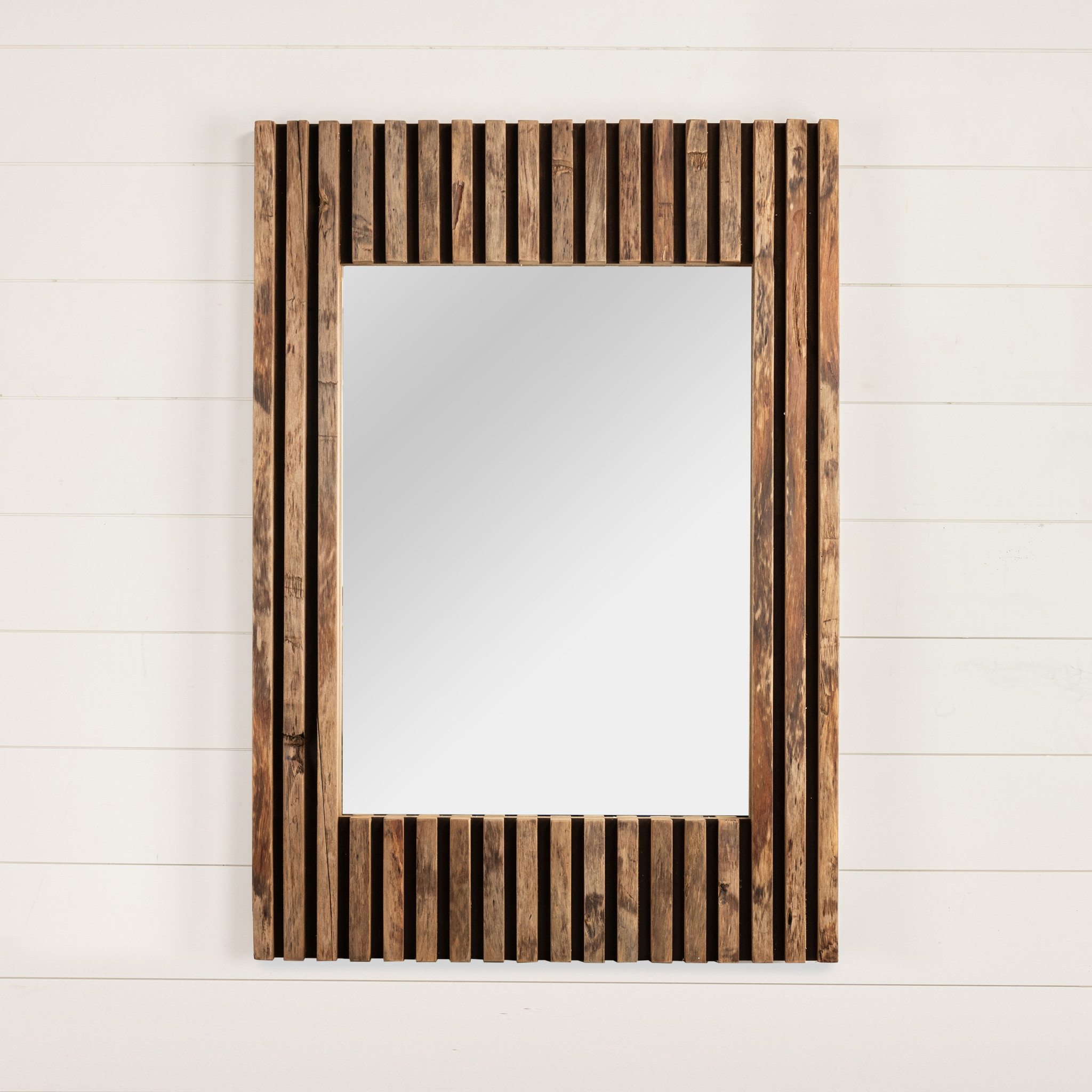 Grooved Wood Mirror