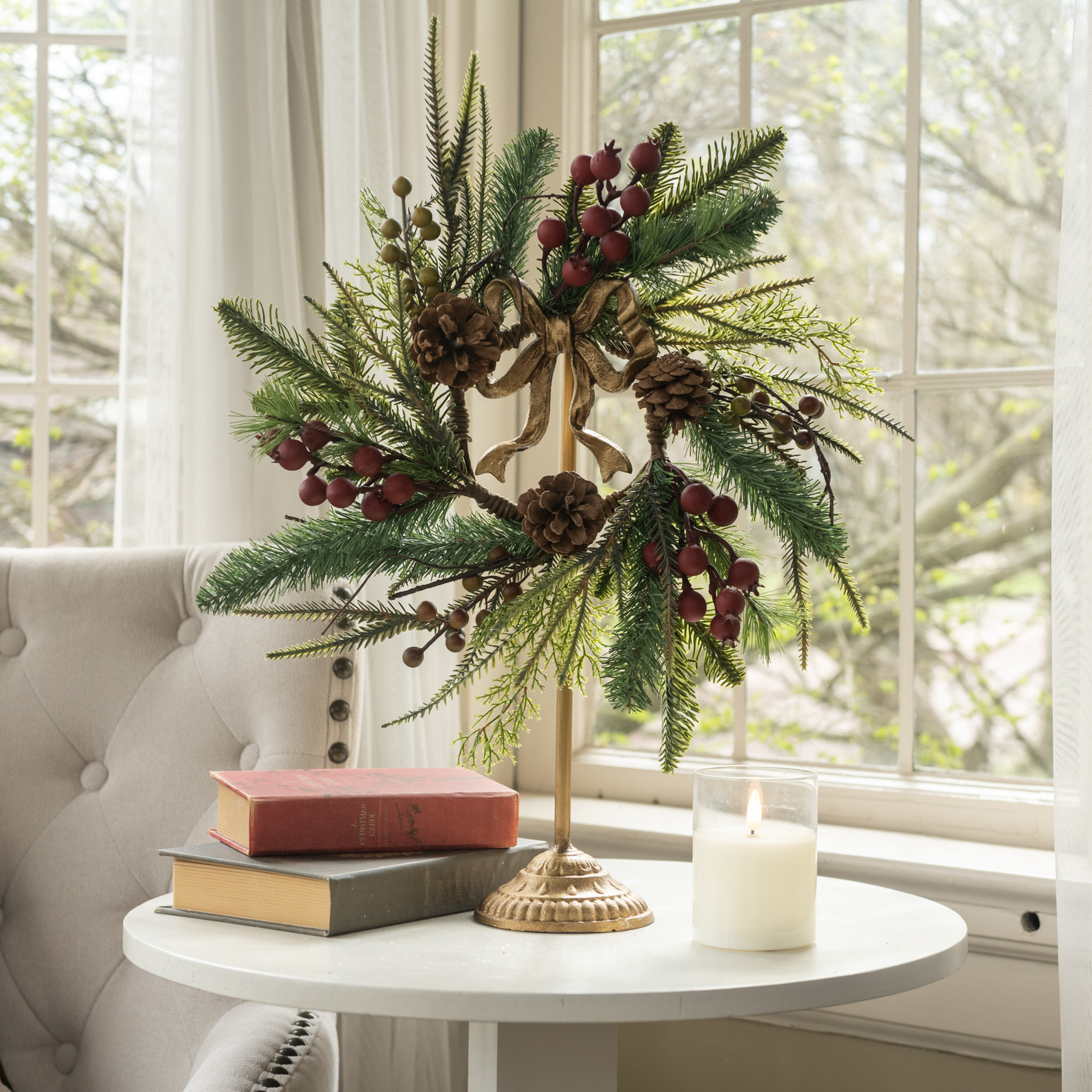 Gold Wreath Stand with Bow, 18.25", photo 2 of 4