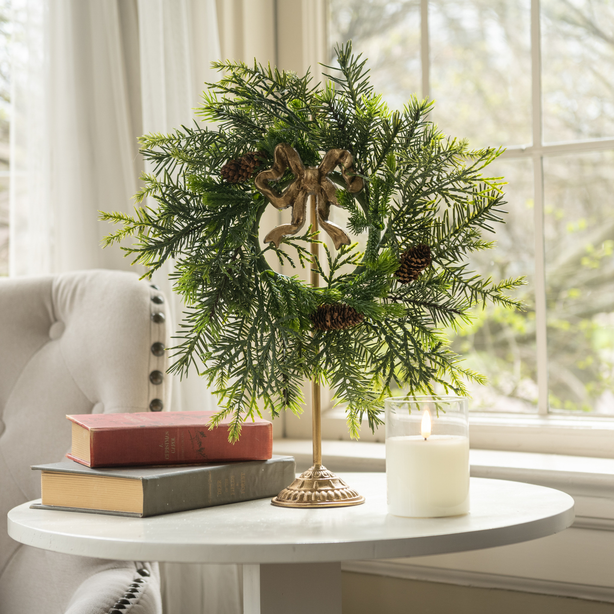 Gold Wreath Stand with Bow, 15.25", photo 2 of 4