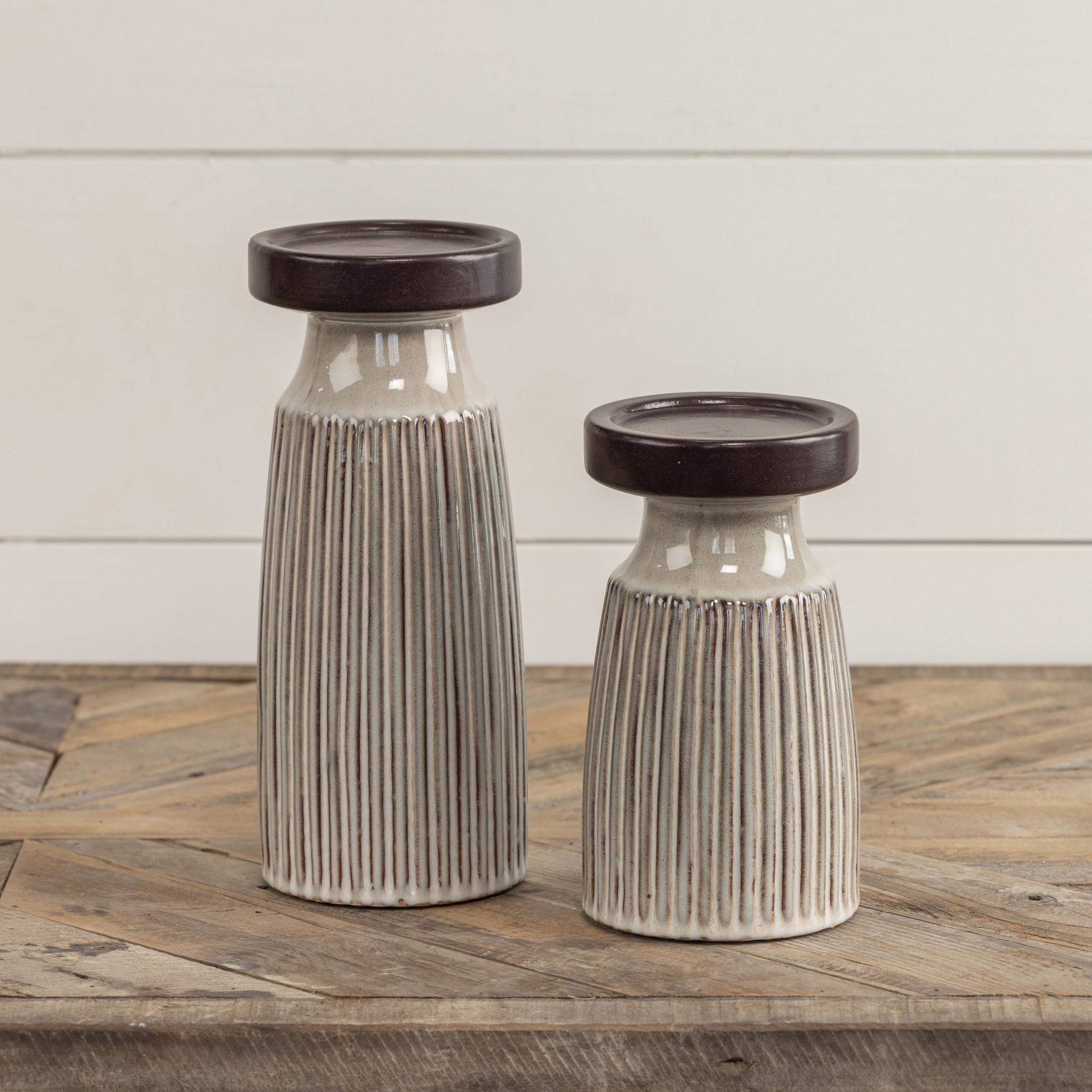 Beige & Brown Pillar Candle Holder, 9.75", photo 2 of 3