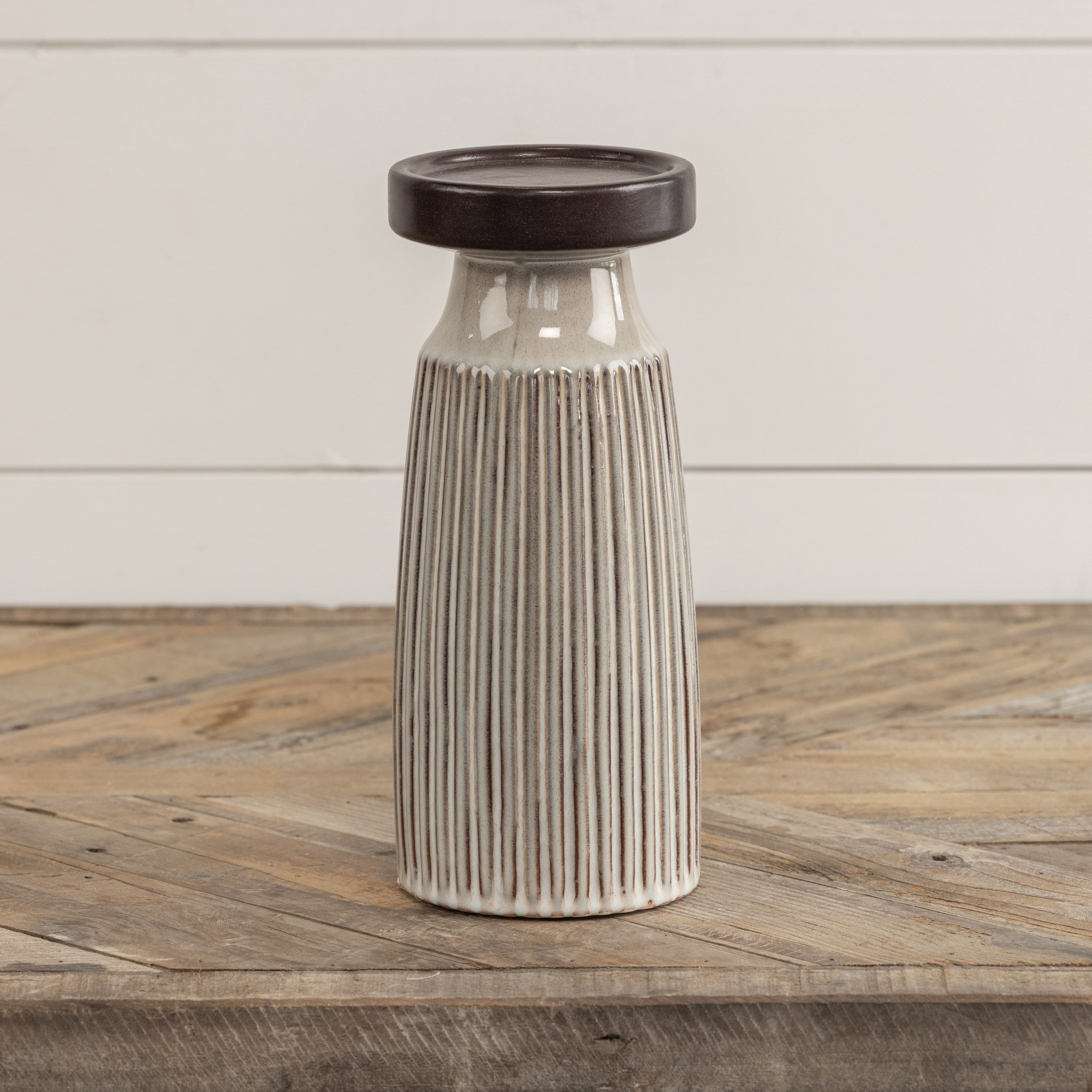 Beige & Brown Pillar Candle Holder, 9.75", photo 3 of 3
