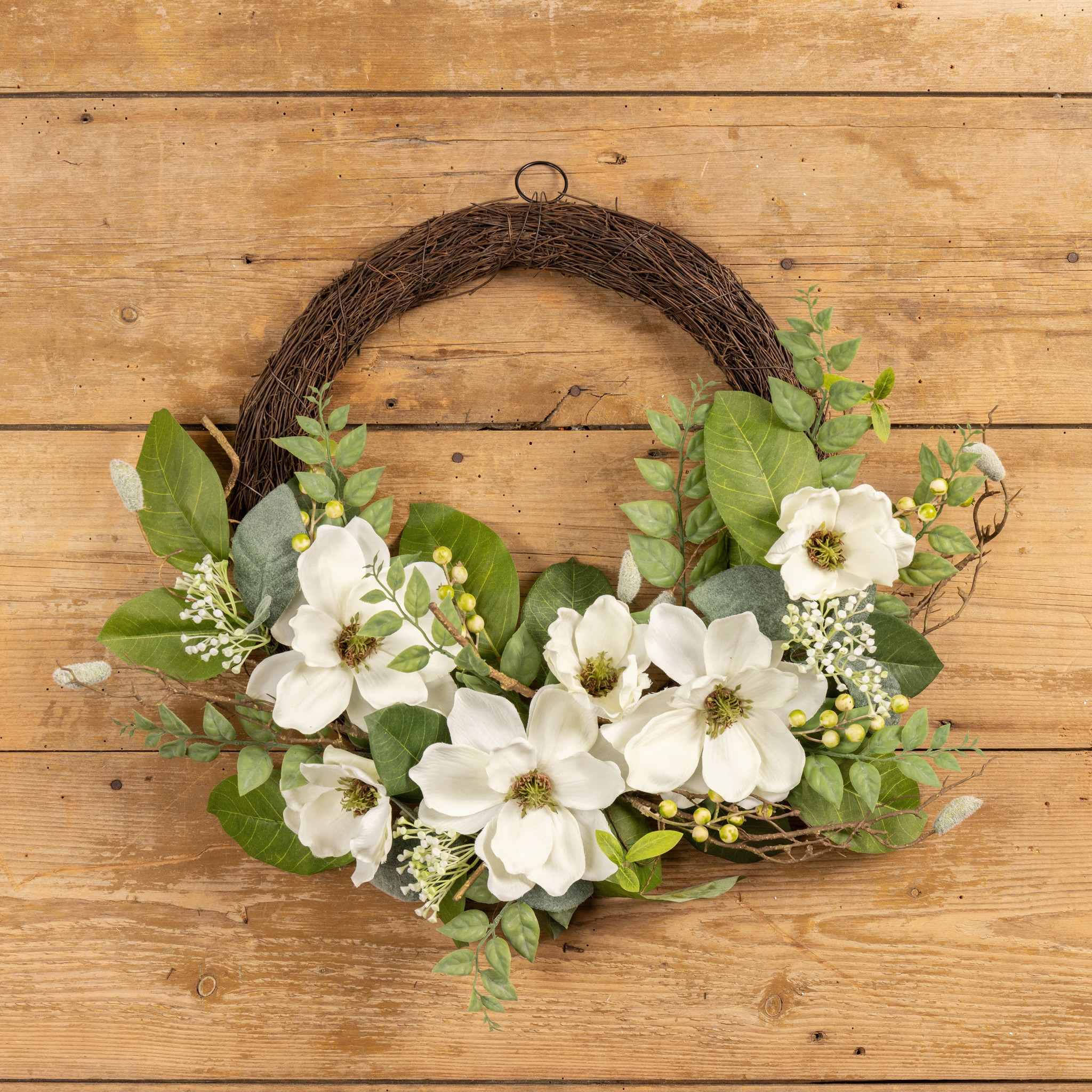 Cream Magnolia & Berry Wreath, 24"