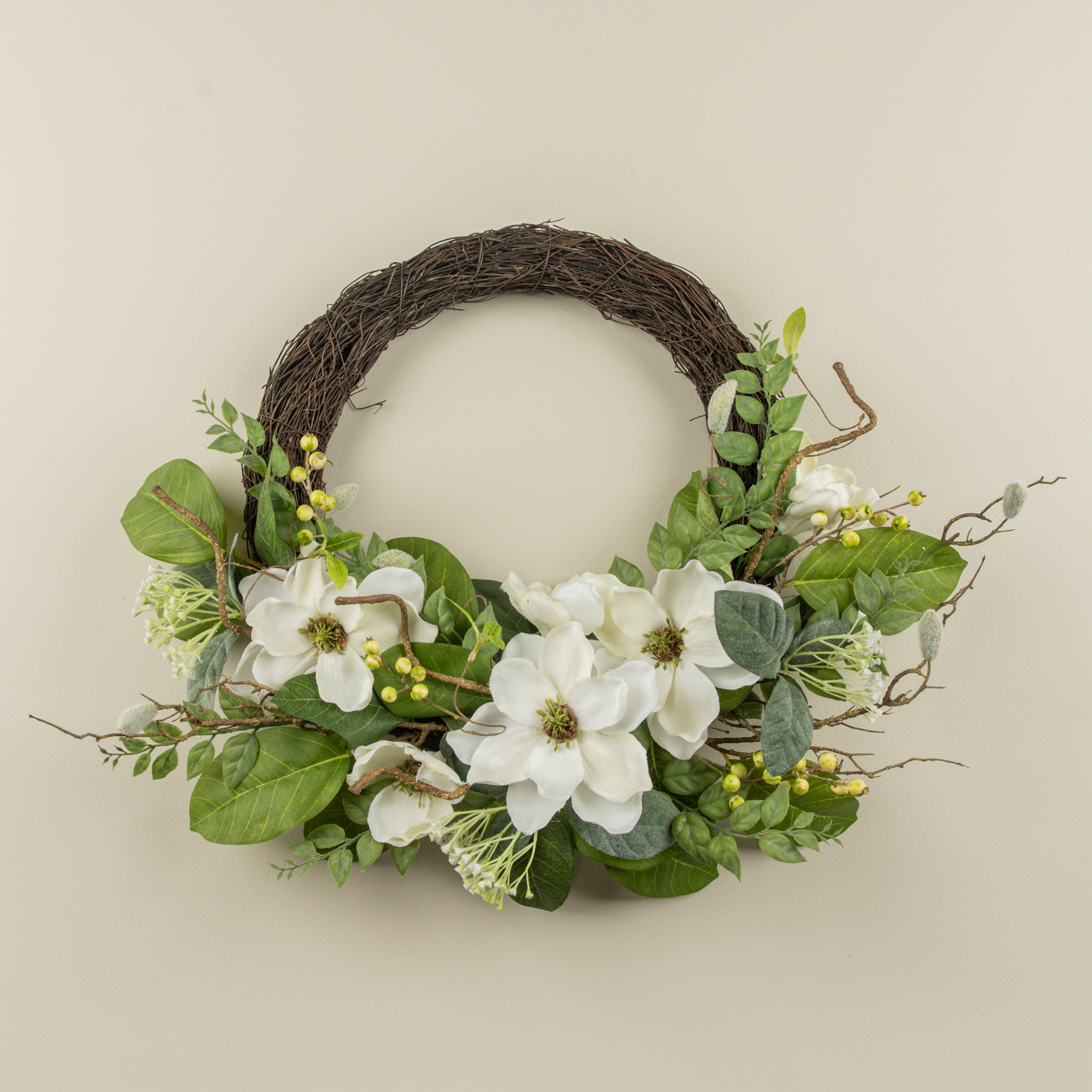 Cream Magnolia & Berry Wreath, 24", photo 2 of 2