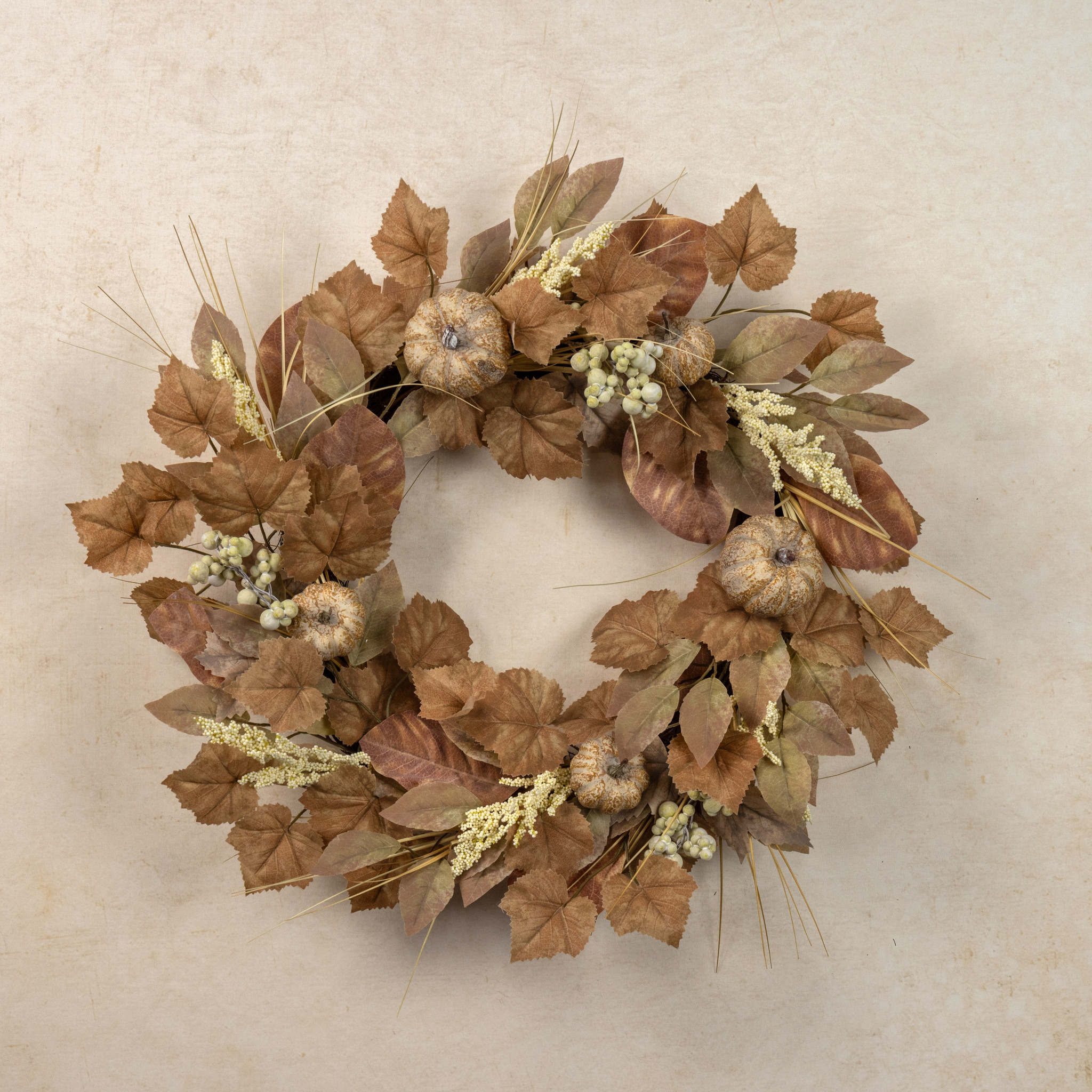 Beige Mixed Leaf & Pumpkin Wreath, 24", photo 2 of 4