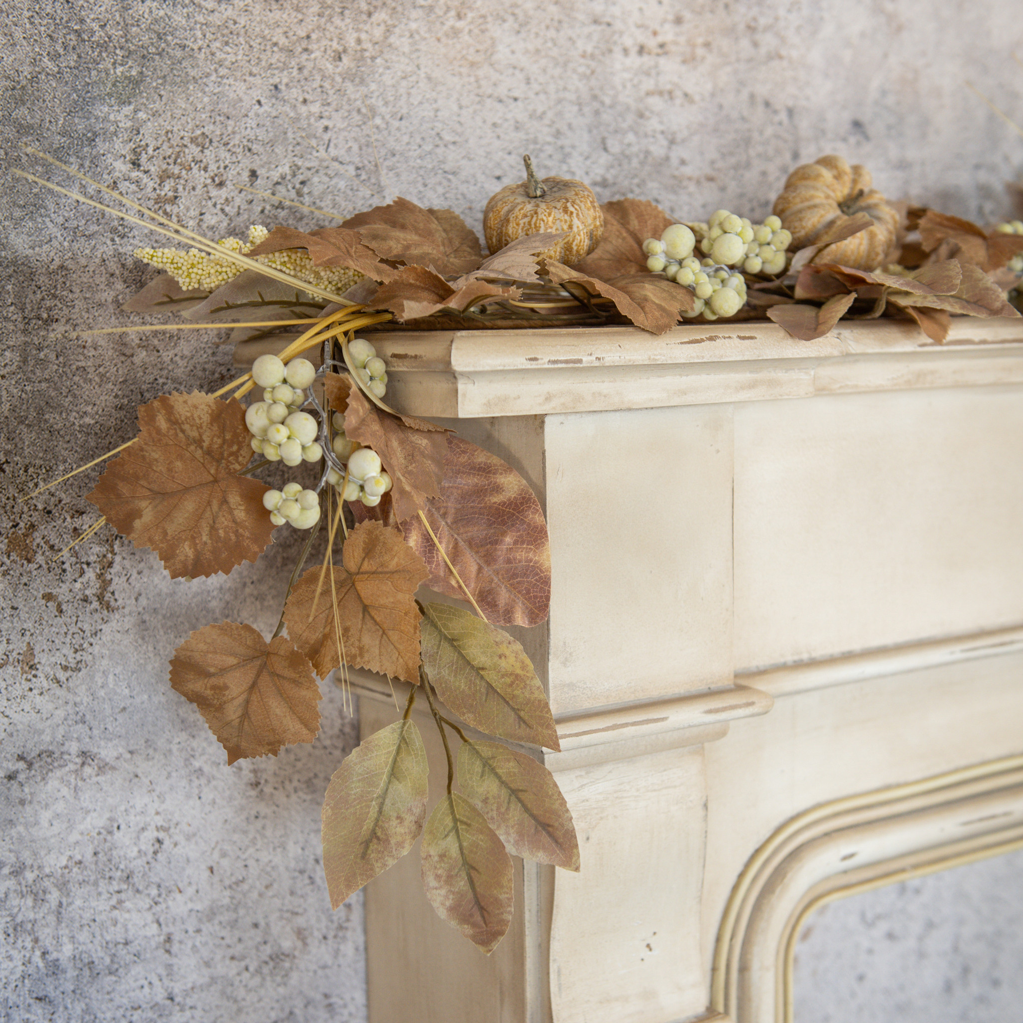 Beige Mixed Leaf & Pumpkin Garland, 6 ft