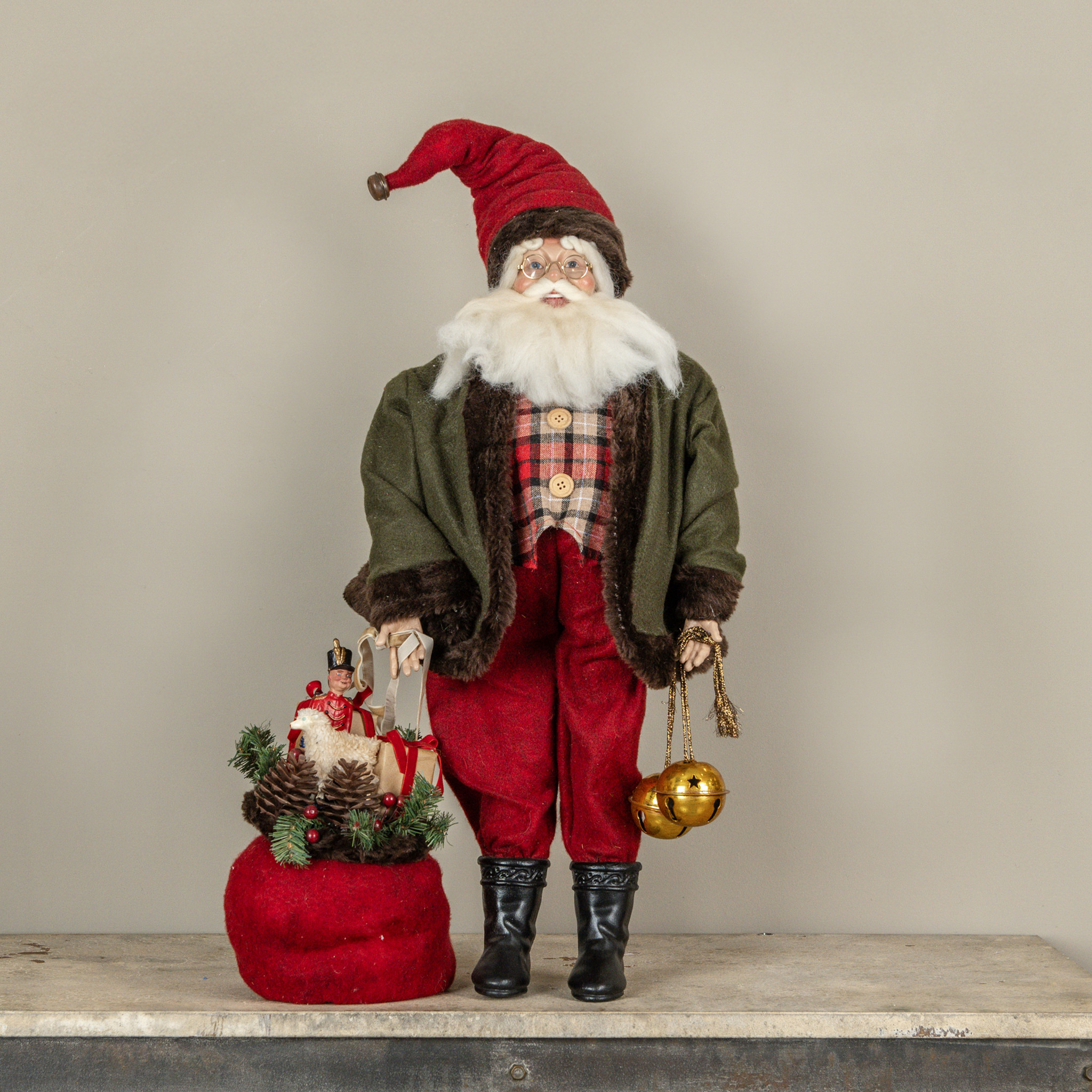 Santa with Bag & Gold Bells, 28"