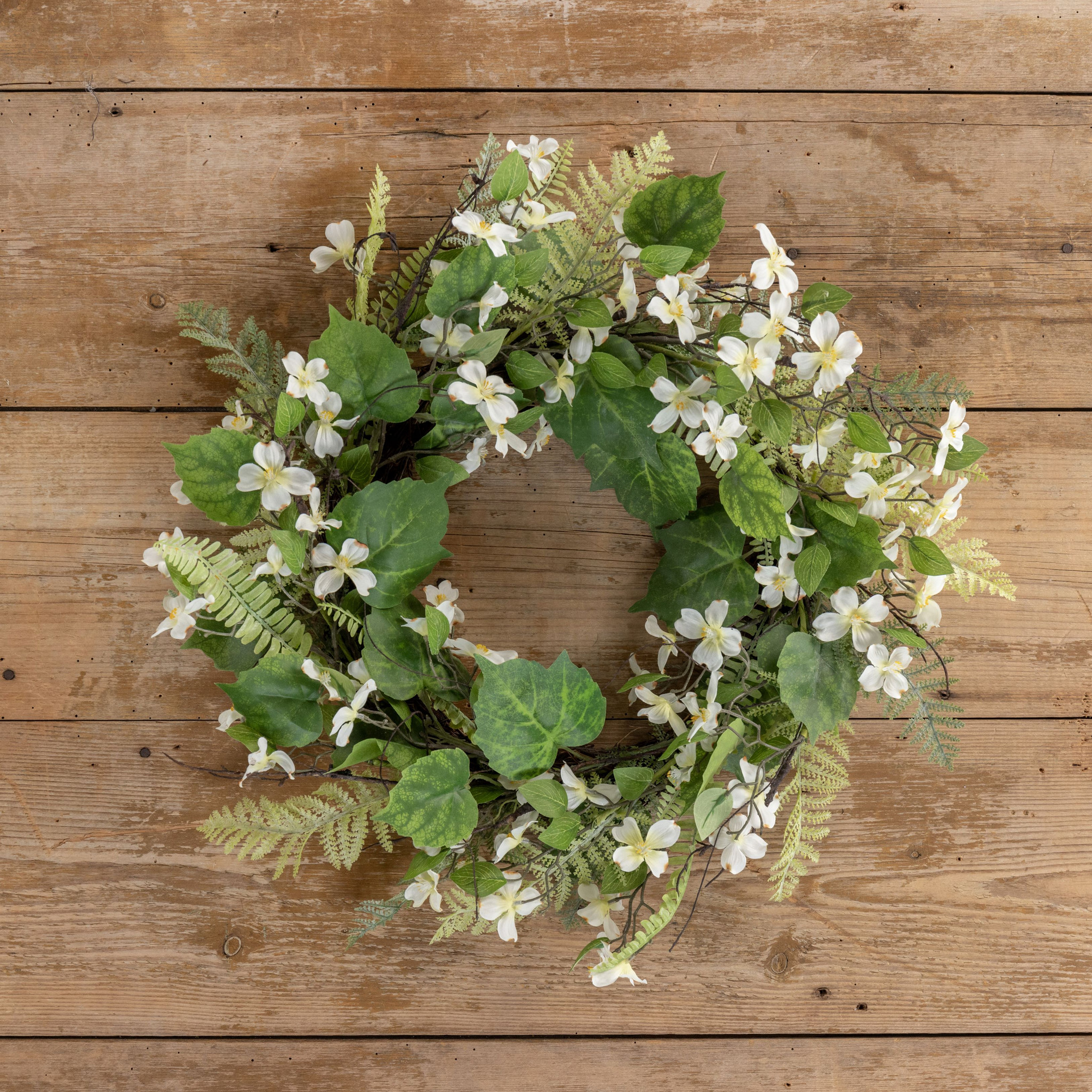 White Dogwood & Fern Wreath, 22", photo 2 of 2