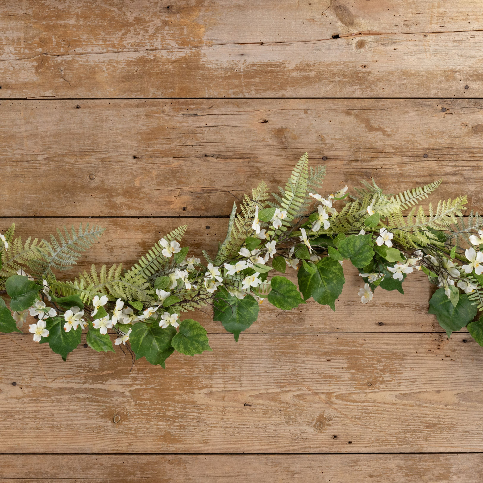 White Dogwood & Fern Garland, 5 ft, photo 2 of 2
