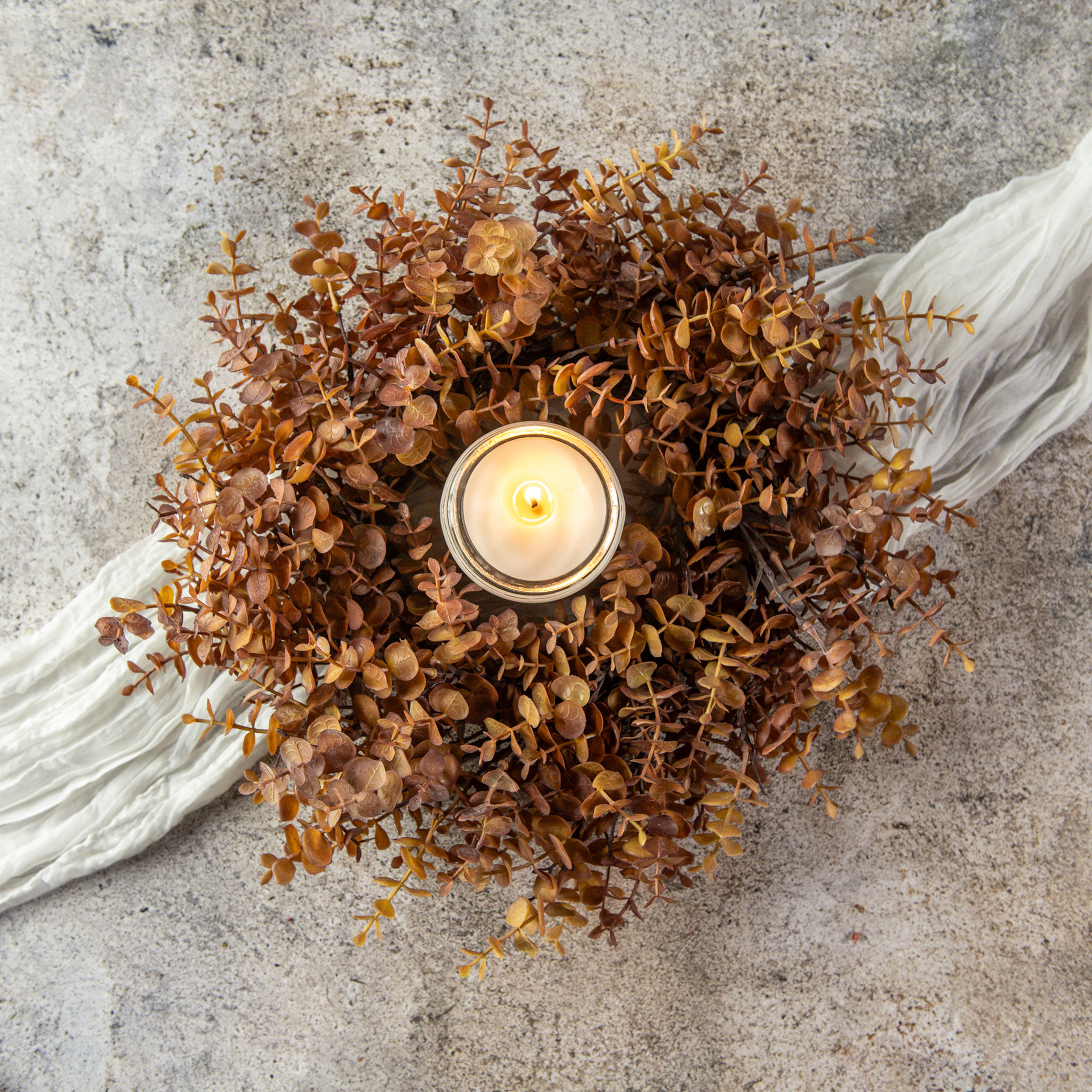 Brown Eucalyptus Candle Ring, 18"