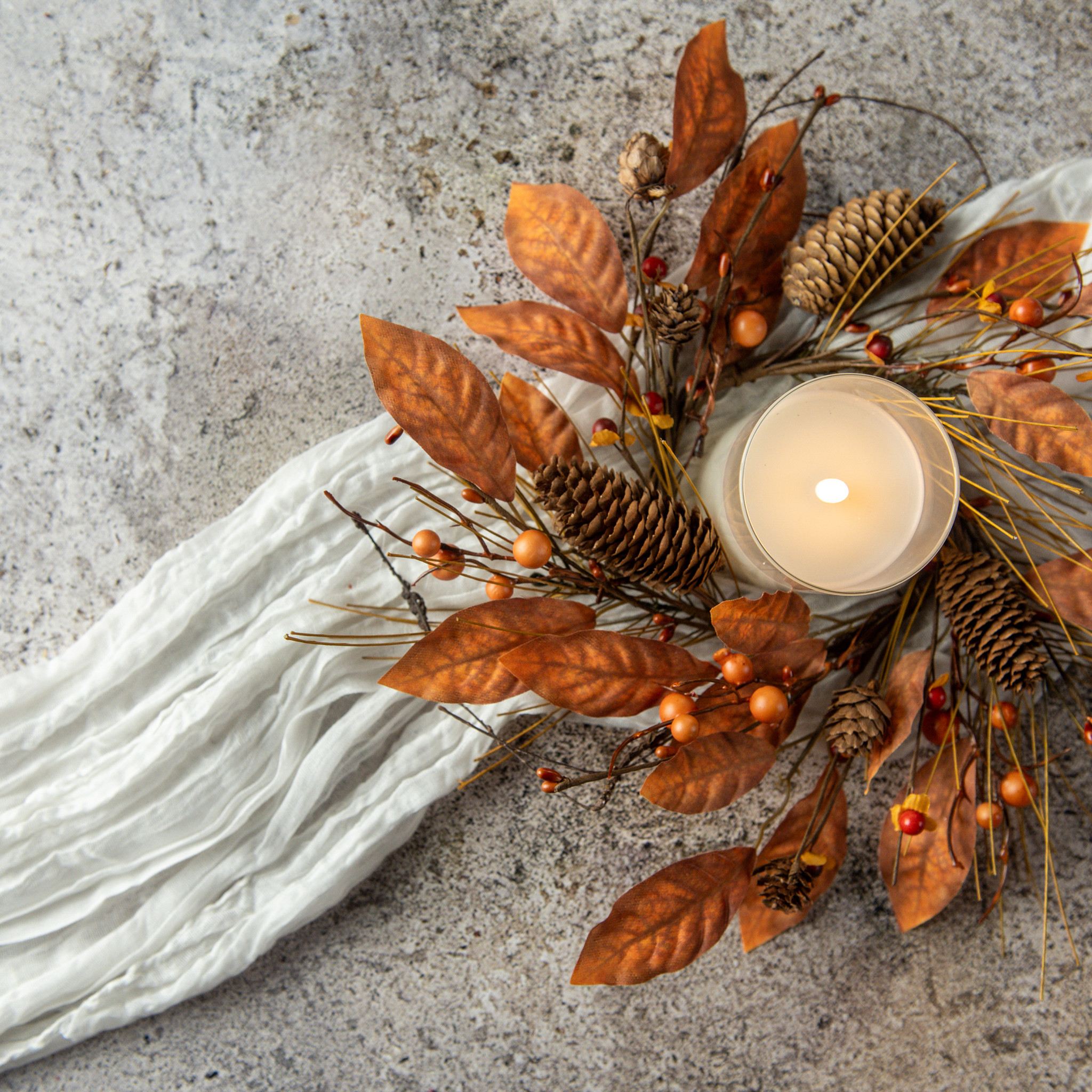 Orange Pine Candle Ring, 12"