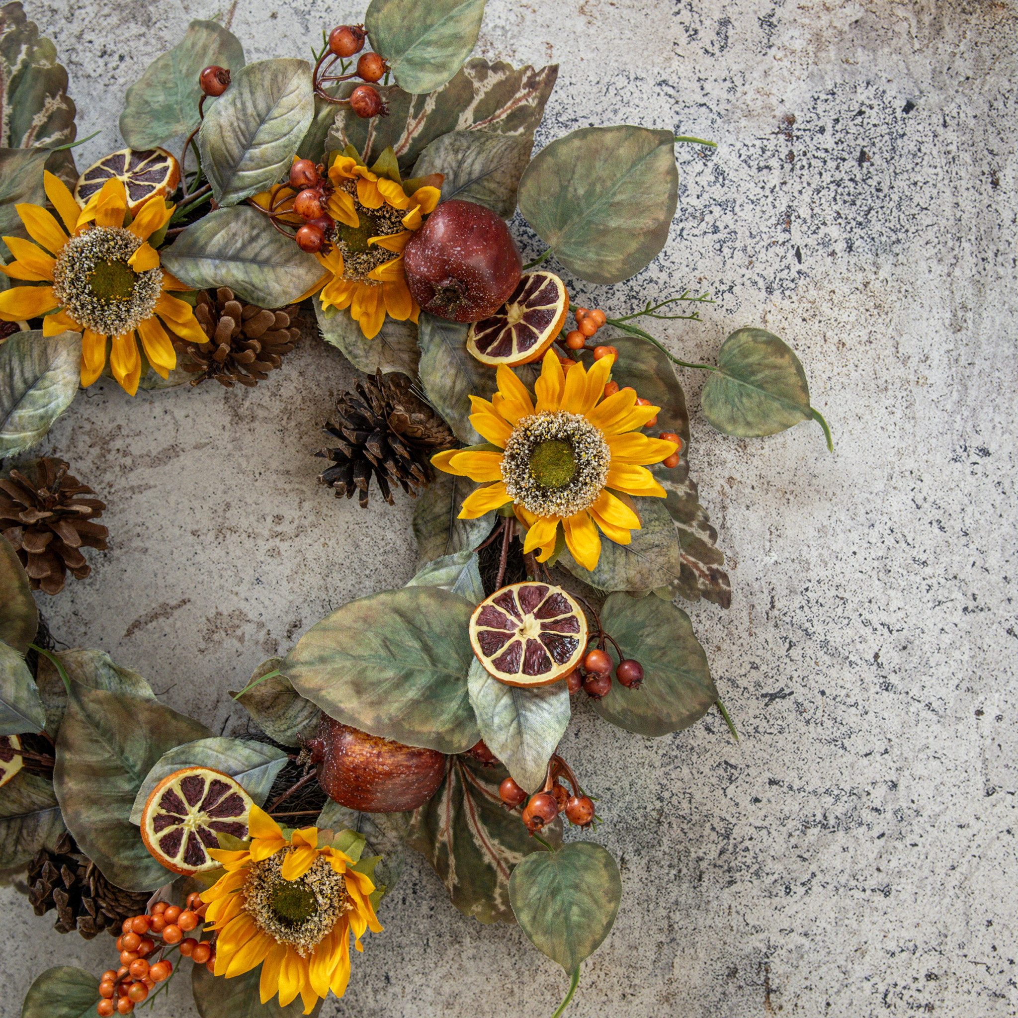 Orange Slice & Sunflower Wreath, 22"