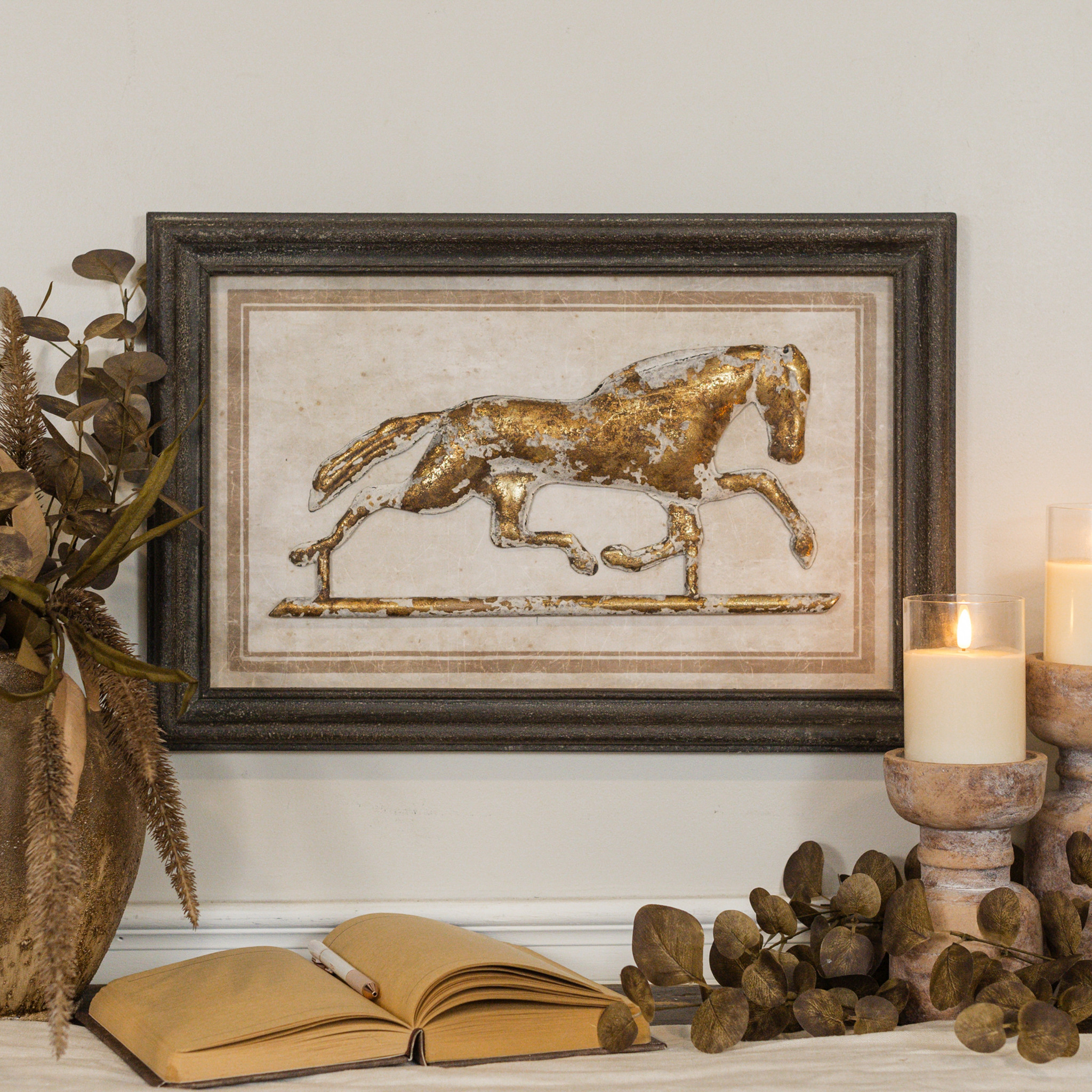 Framed Metal Horse, 21.25"