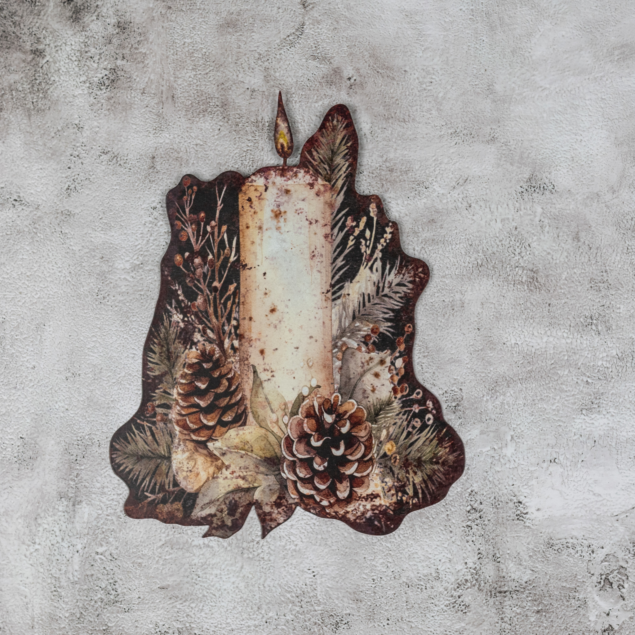 Lit Candle Metal Wall Plaque