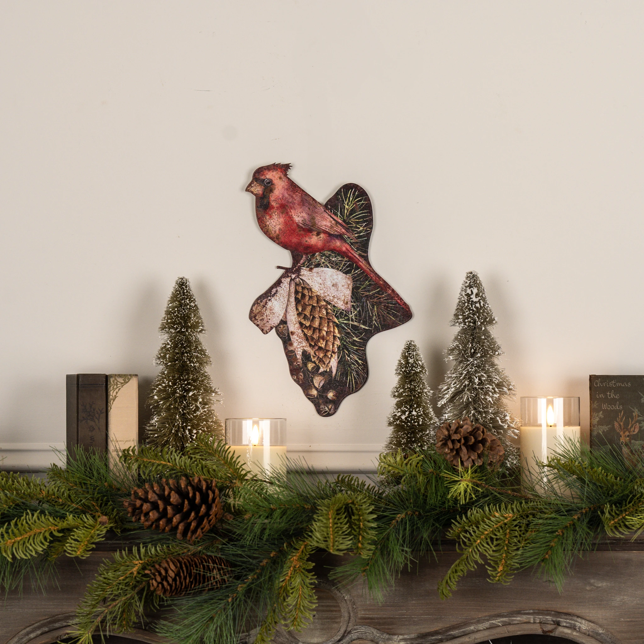 Cardinal on Branch Metal Wall Plaque
